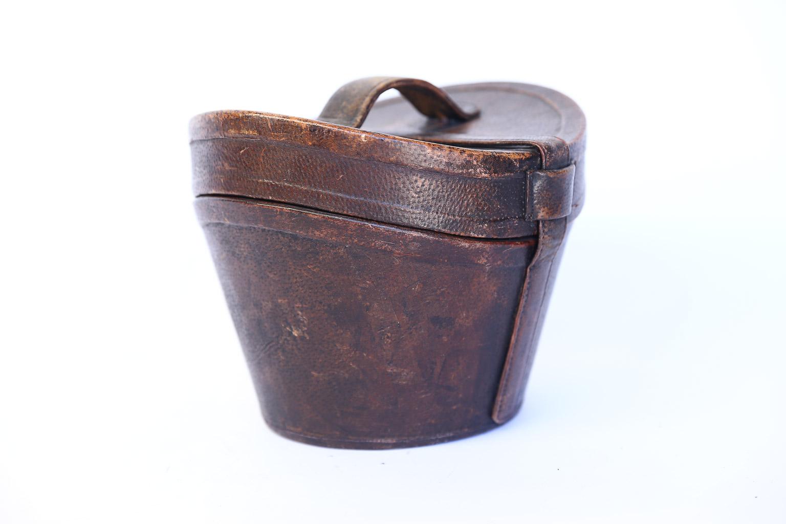 Brass Antique English Leather Hat Box