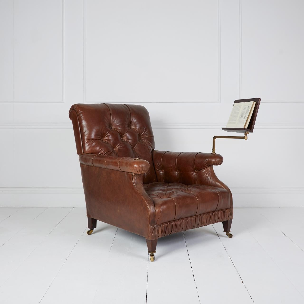 Antiker englischer Bibliothekssessel aus Leder im Zustand „Gut“ im Angebot in Stroud, GB