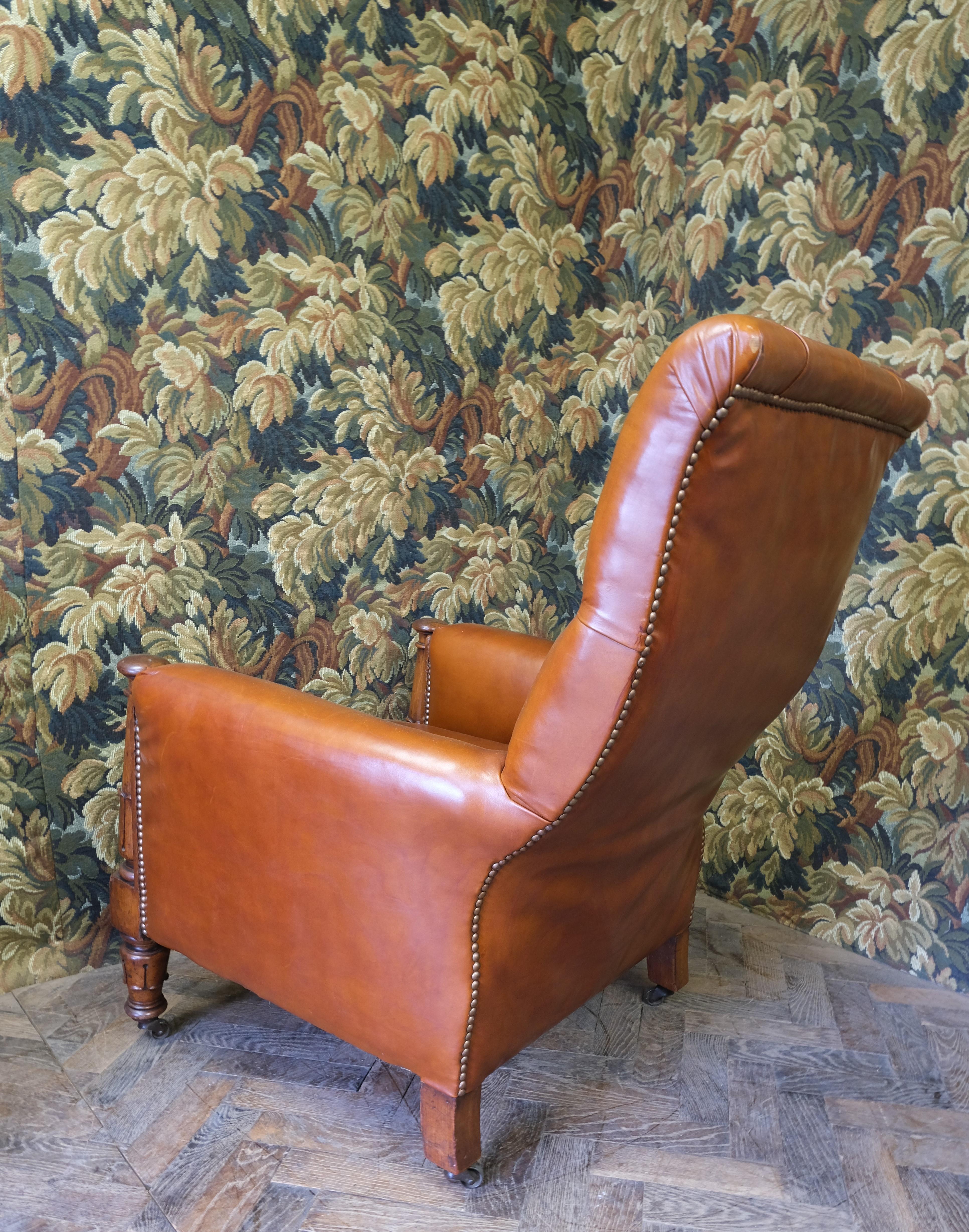 Regency Antique English Leather library armchair