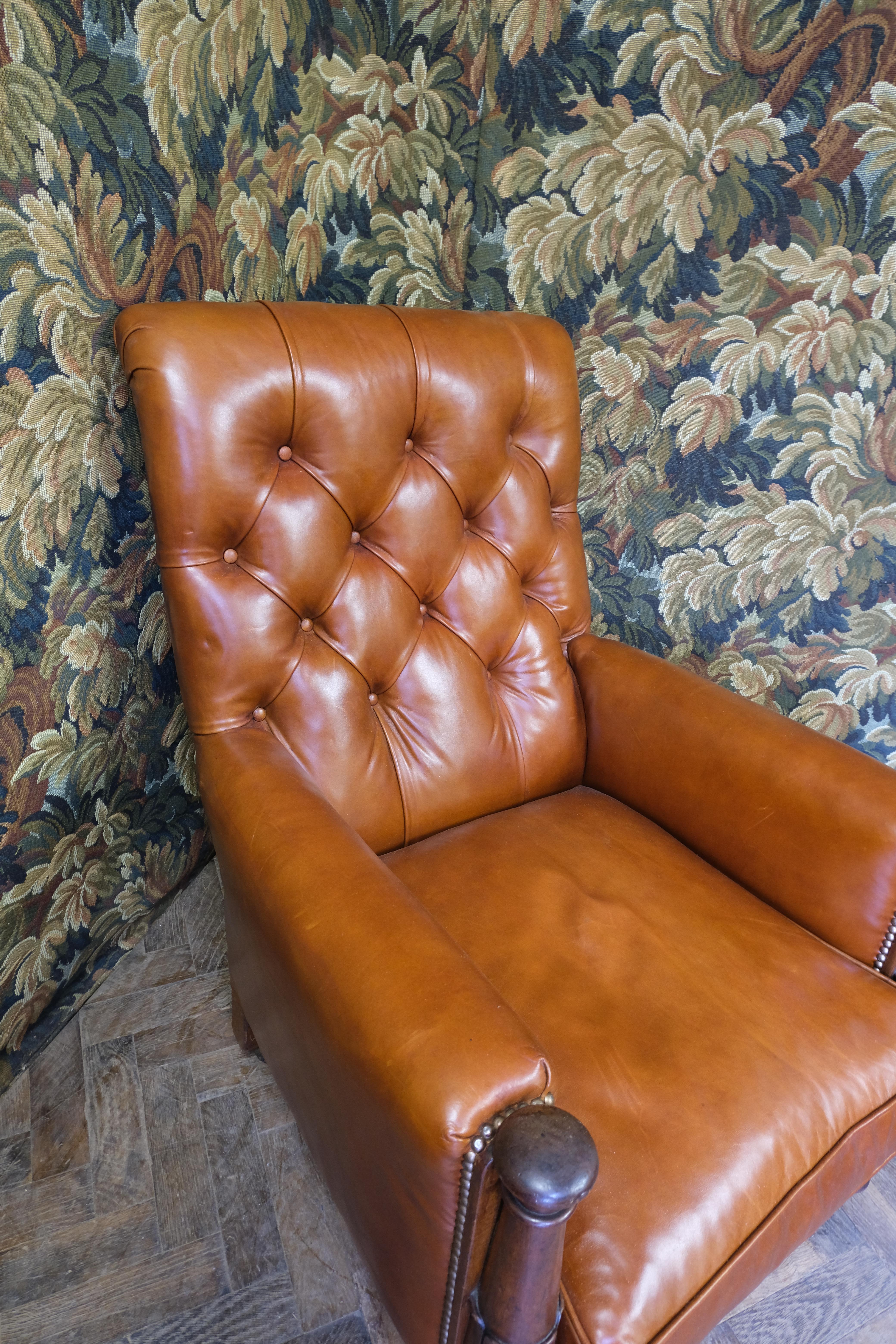 British Antique English Leather library armchair