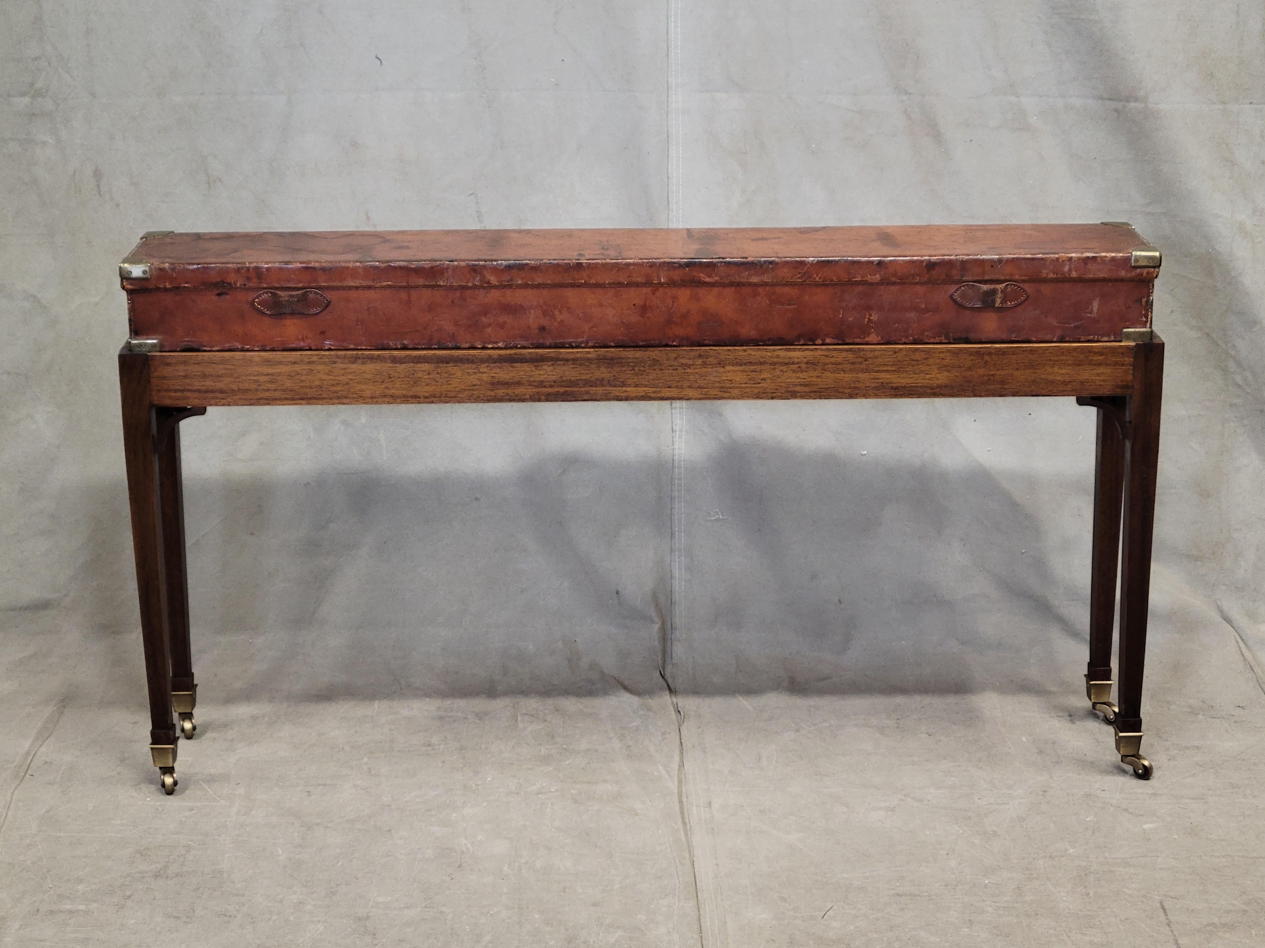 Antique English Leather Rifle Case and Mahogany Console Table 4