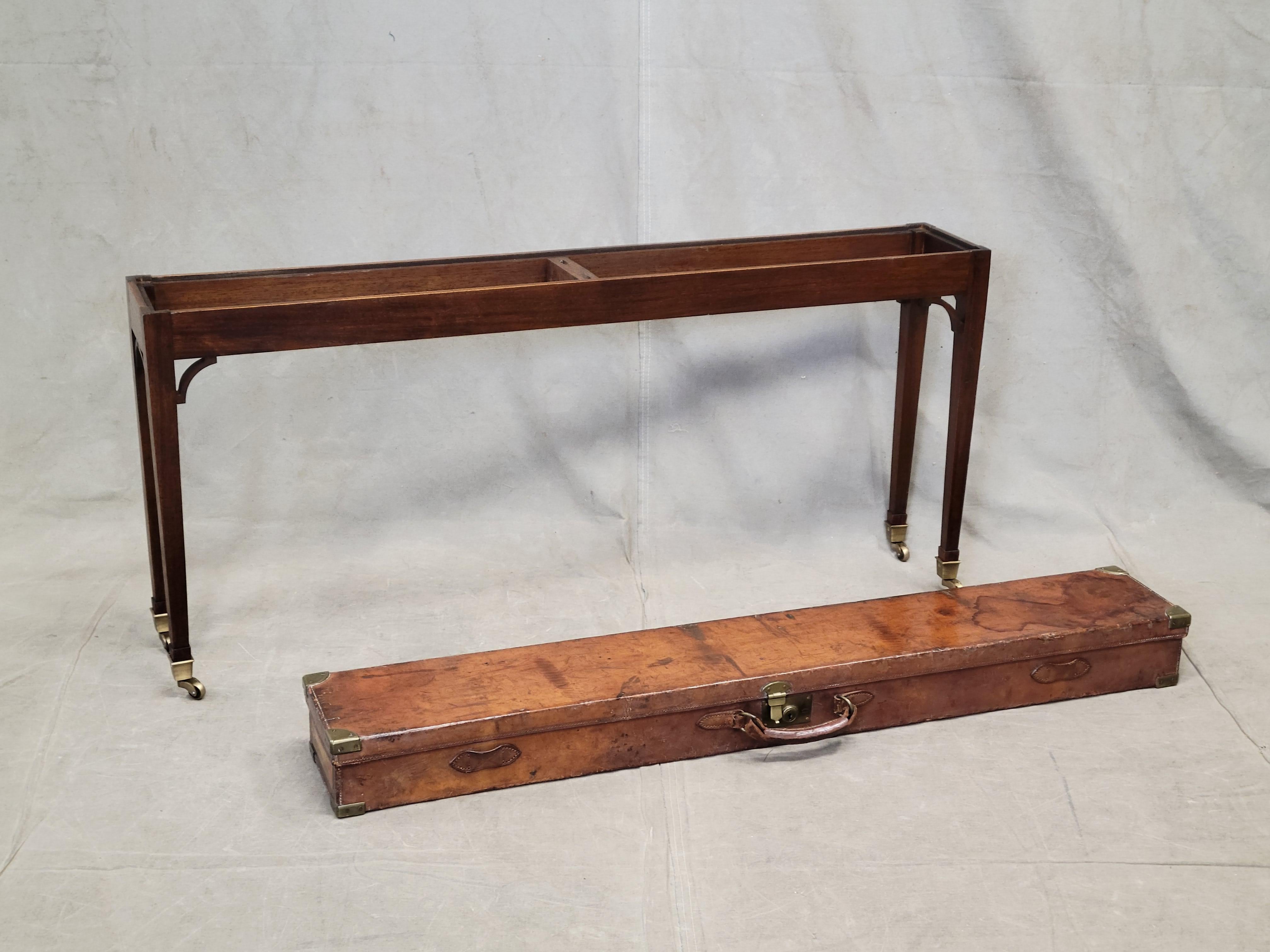 Antique English Leather Rifle Case and Mahogany Console Table 5