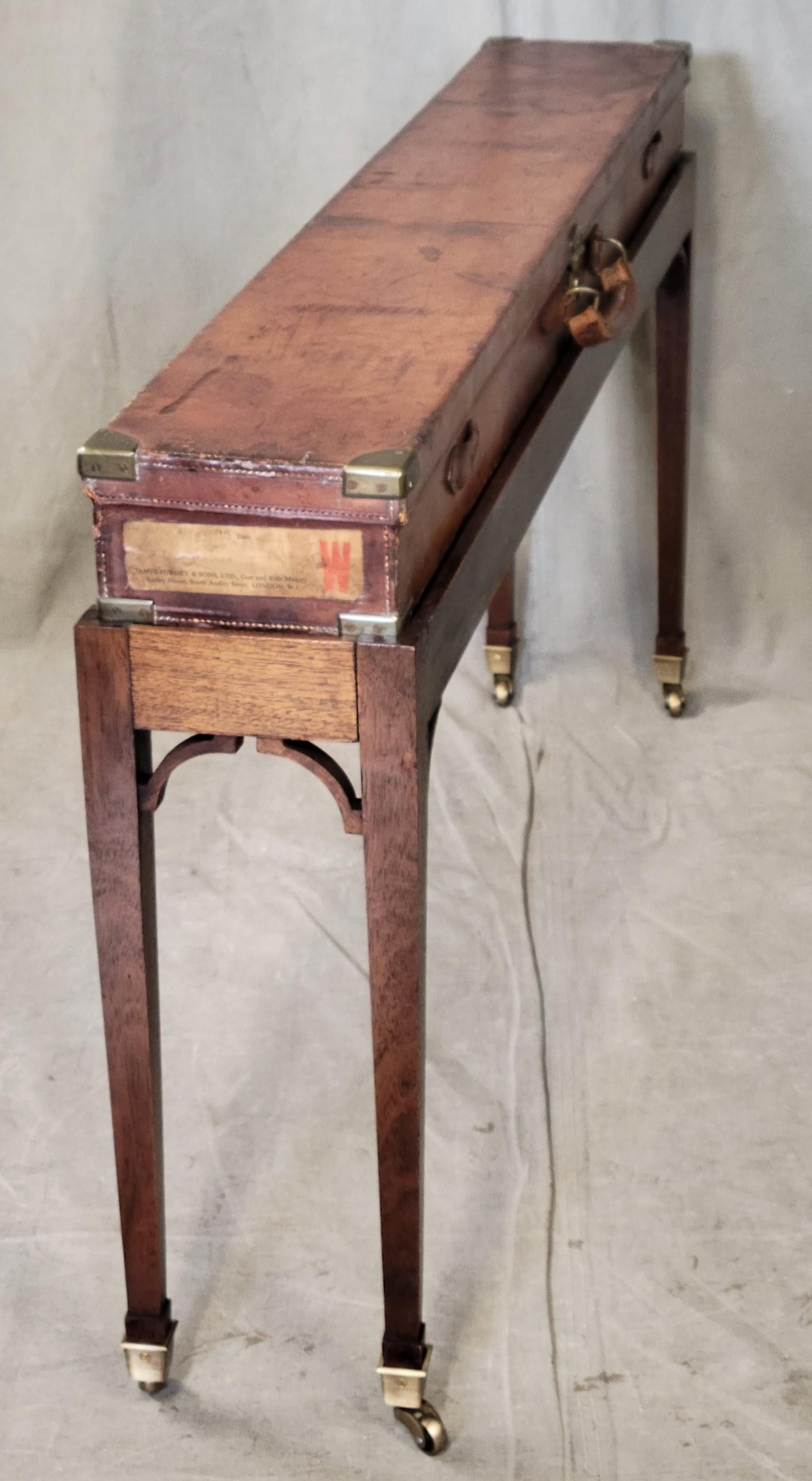 Antique English Leather Rifle Case and Mahogany Console Table 6