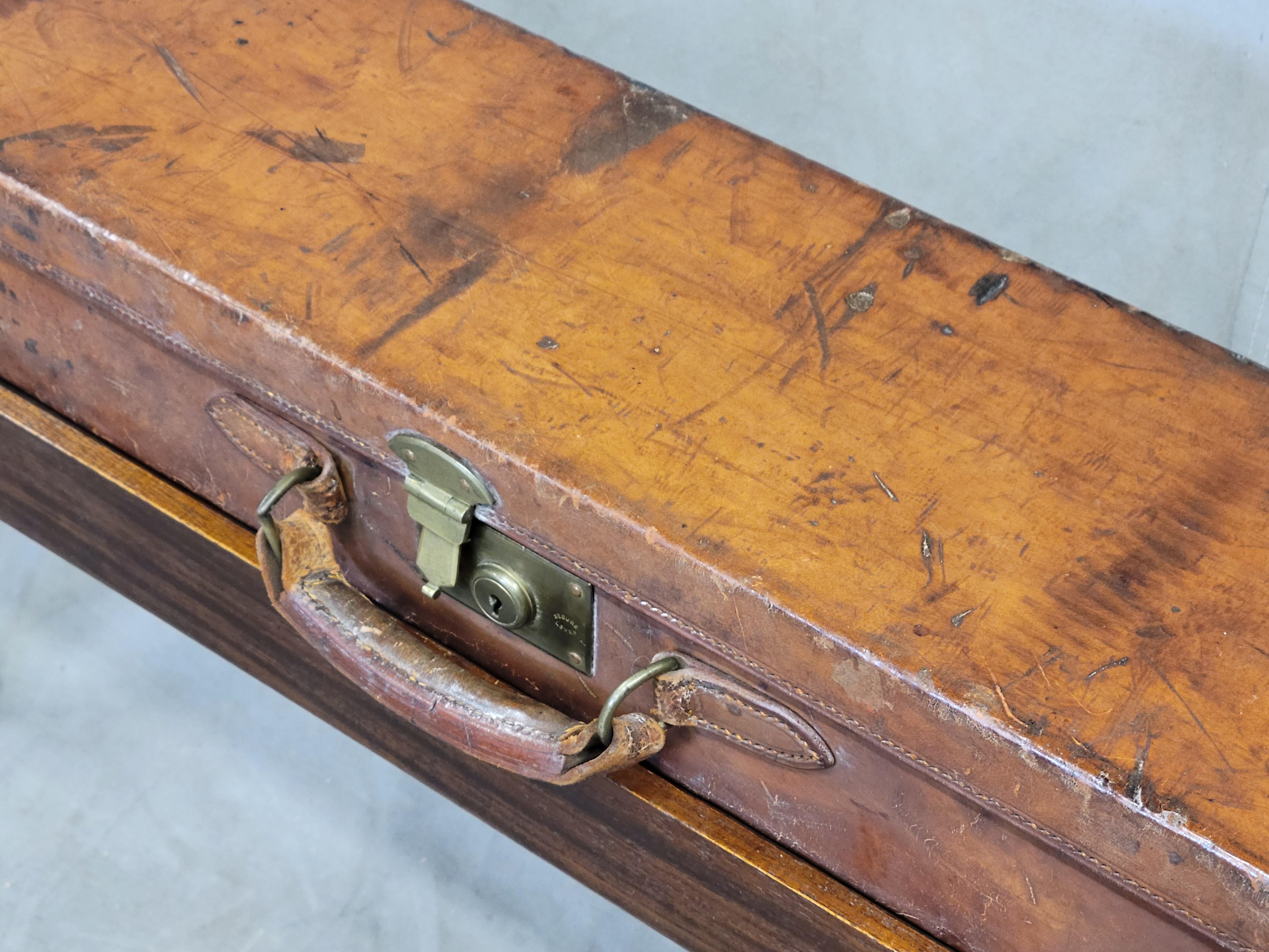 Campaign Antique English Leather Rifle Case and Mahogany Console Table