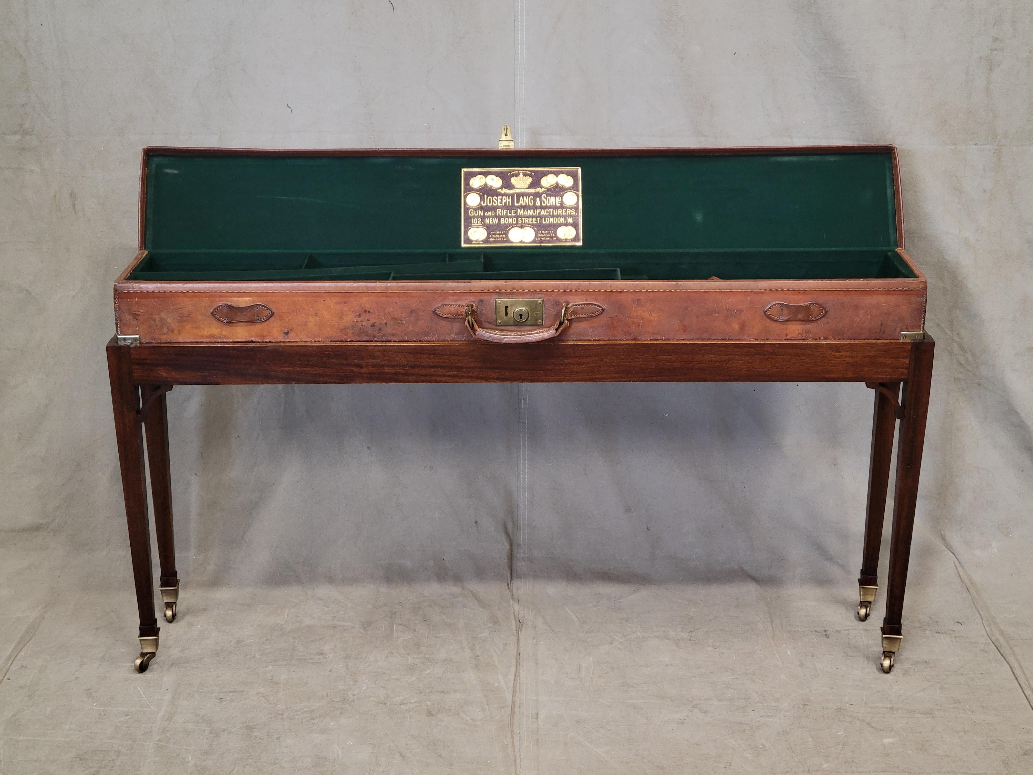 Antique English Leather Rifle Case and Mahogany Console Table In Good Condition In Centennial, CO