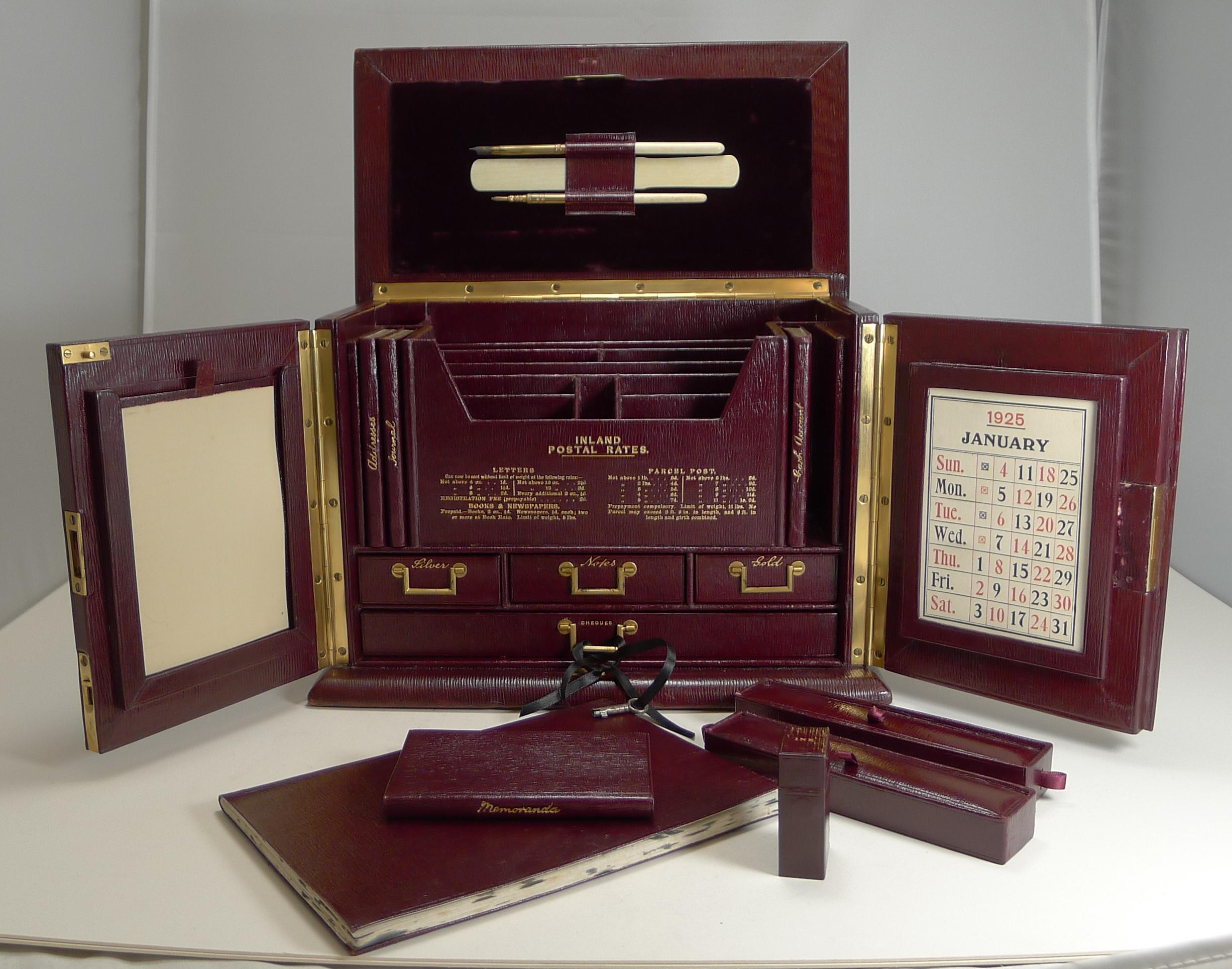 A magnificent find, this fine leather stationery cabinet is a real gem and by one of the very finest retailer's, Thornhill, 144 New Bond Street (In London's Mayfair). I have included a history of this venerable retailer at the end of the