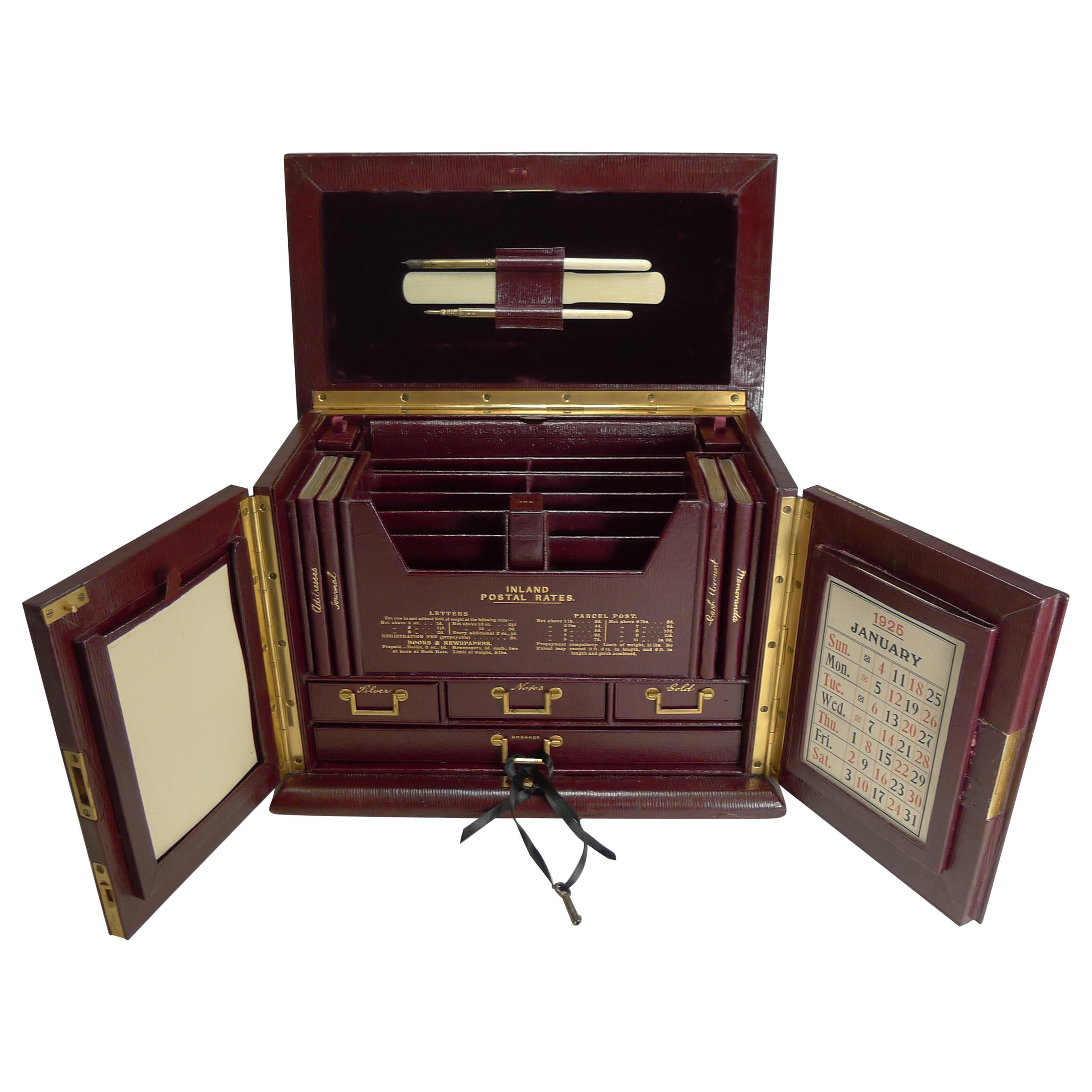 Antique English Leather Stationery Cabinet by Thornhill, Bond Street, circa 1900