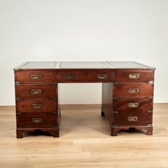 Antique English Leather Top Campaign Desk
