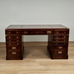 Antique English Leather Top Campaign Desk