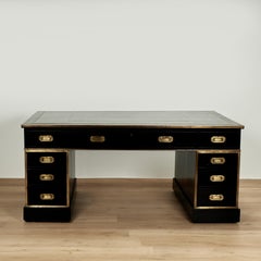 Antique English Leather Top Campaign Desk