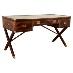 Antique English Leather Top Campaign Desk