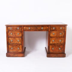 Antique English Leather Top Desk
