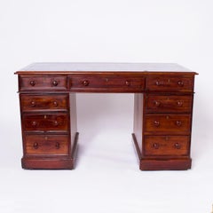 Antique English Leather Top Desk