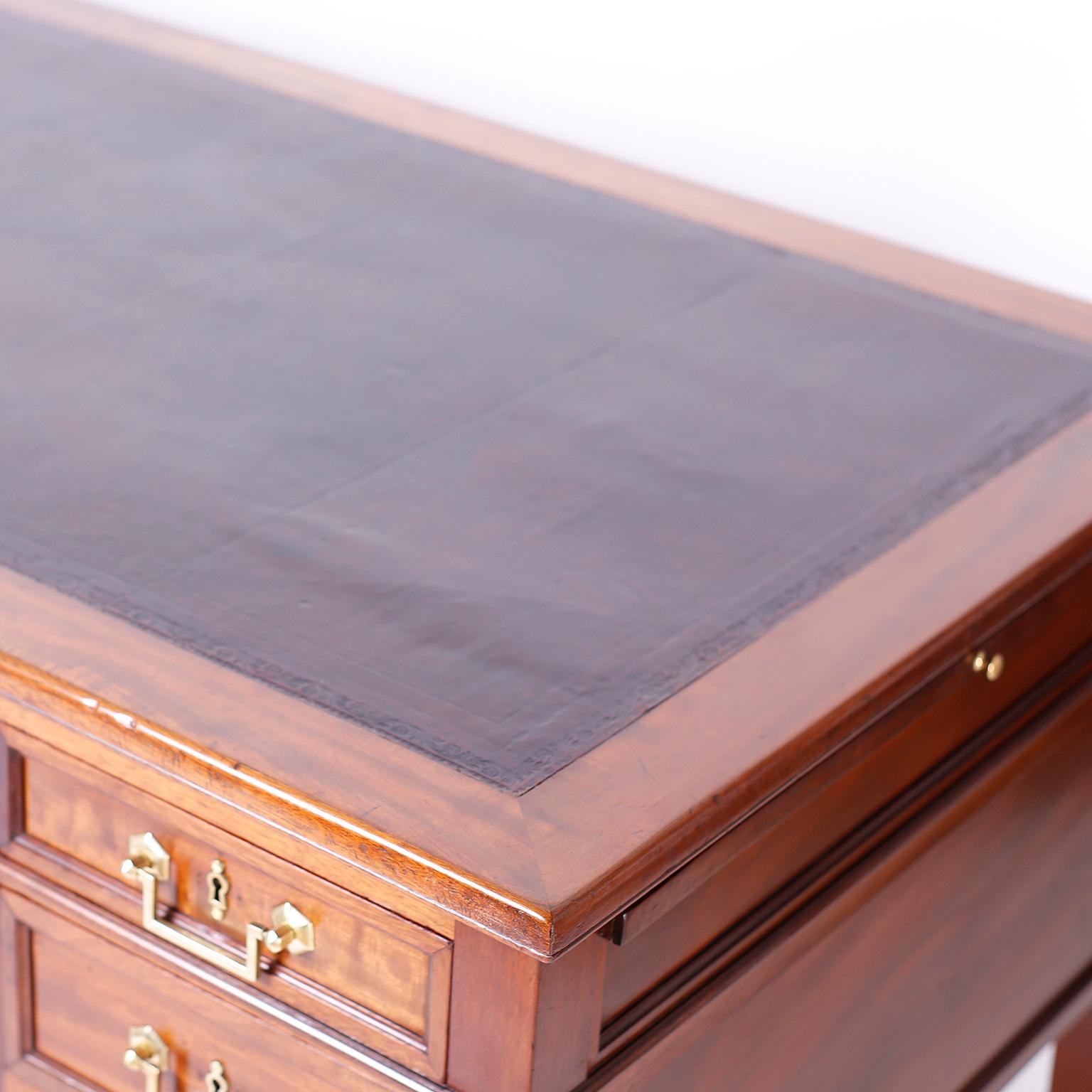 Regency Antique English Leather Top Desk