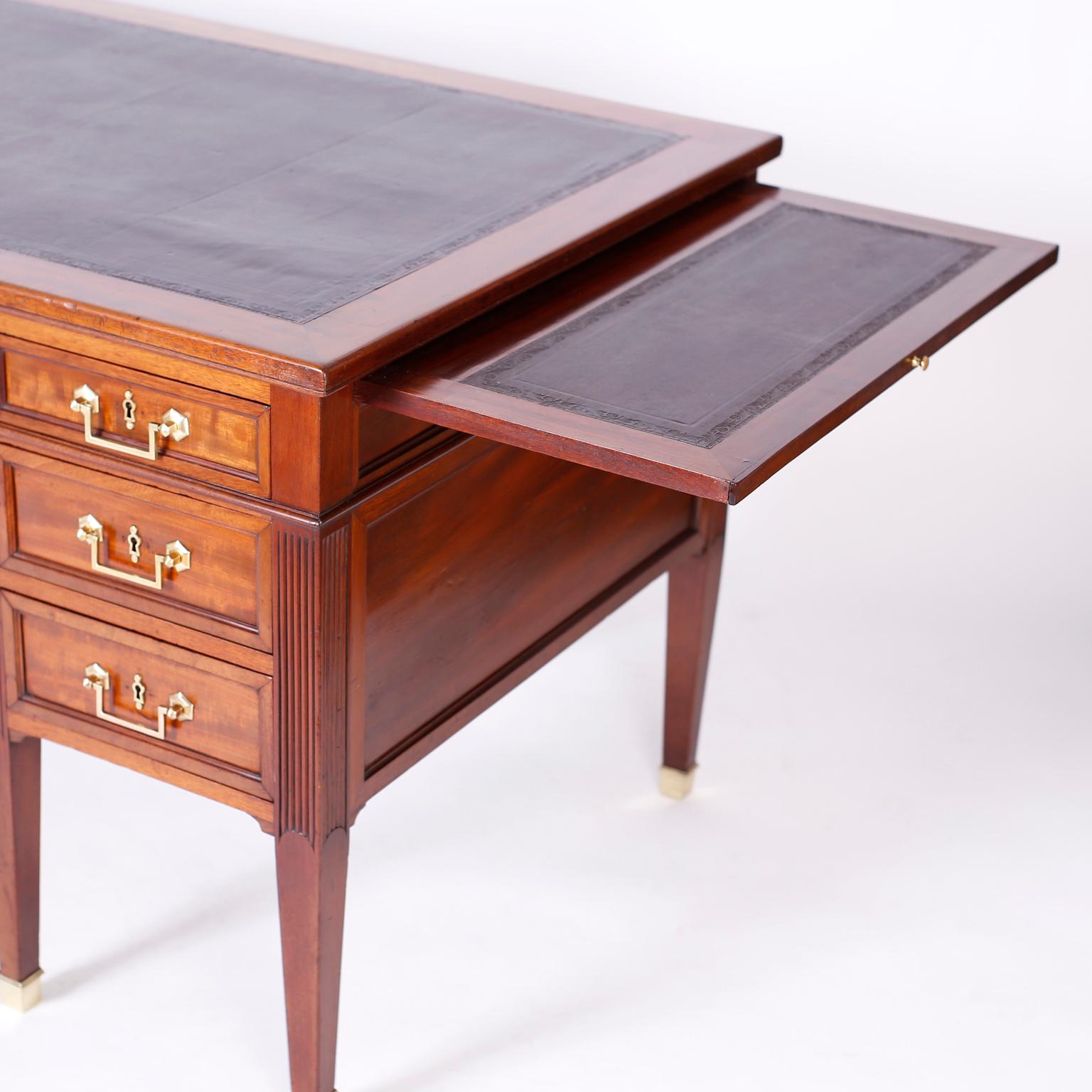 Antique English Leather Top Desk In Good Condition In Palm Beach, FL