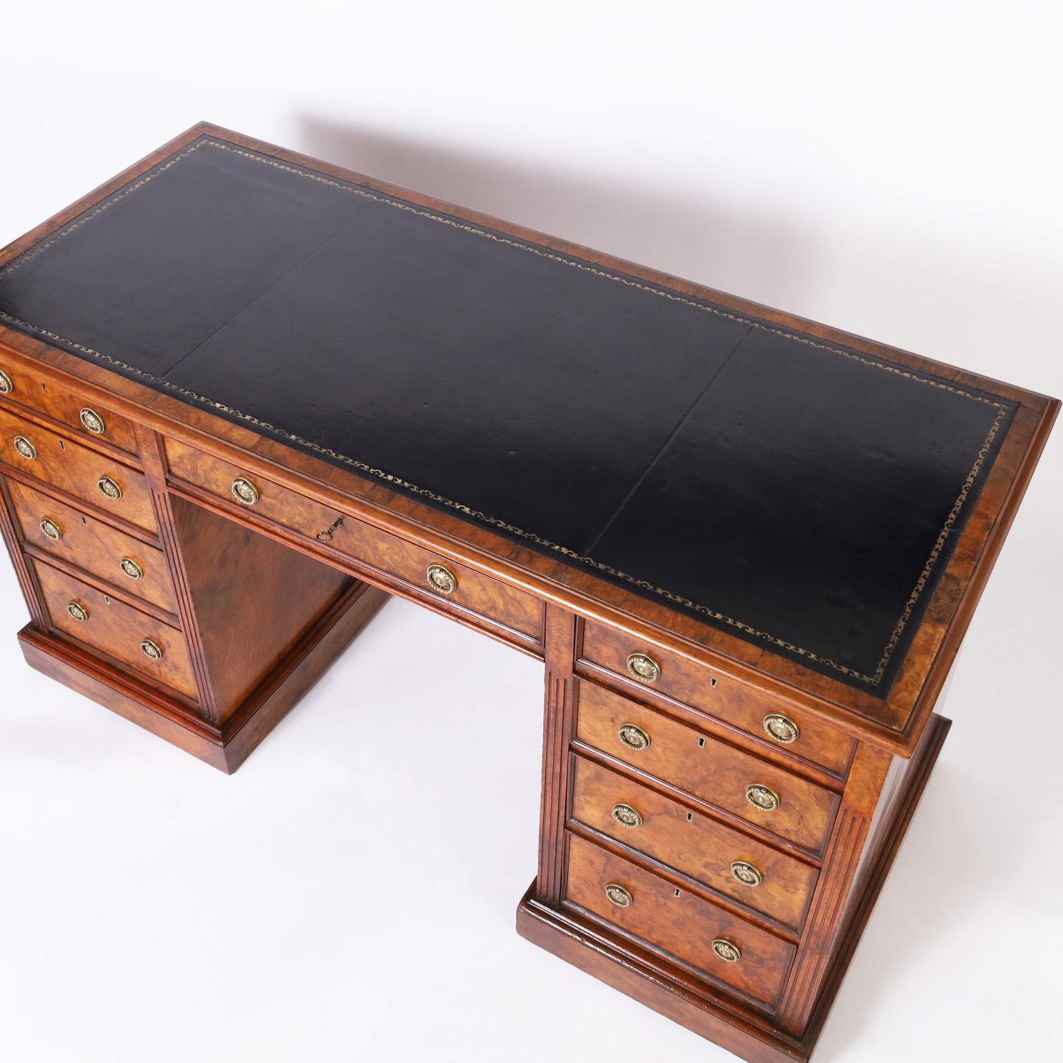 Regency Antique English Leather Top Desk For Sale