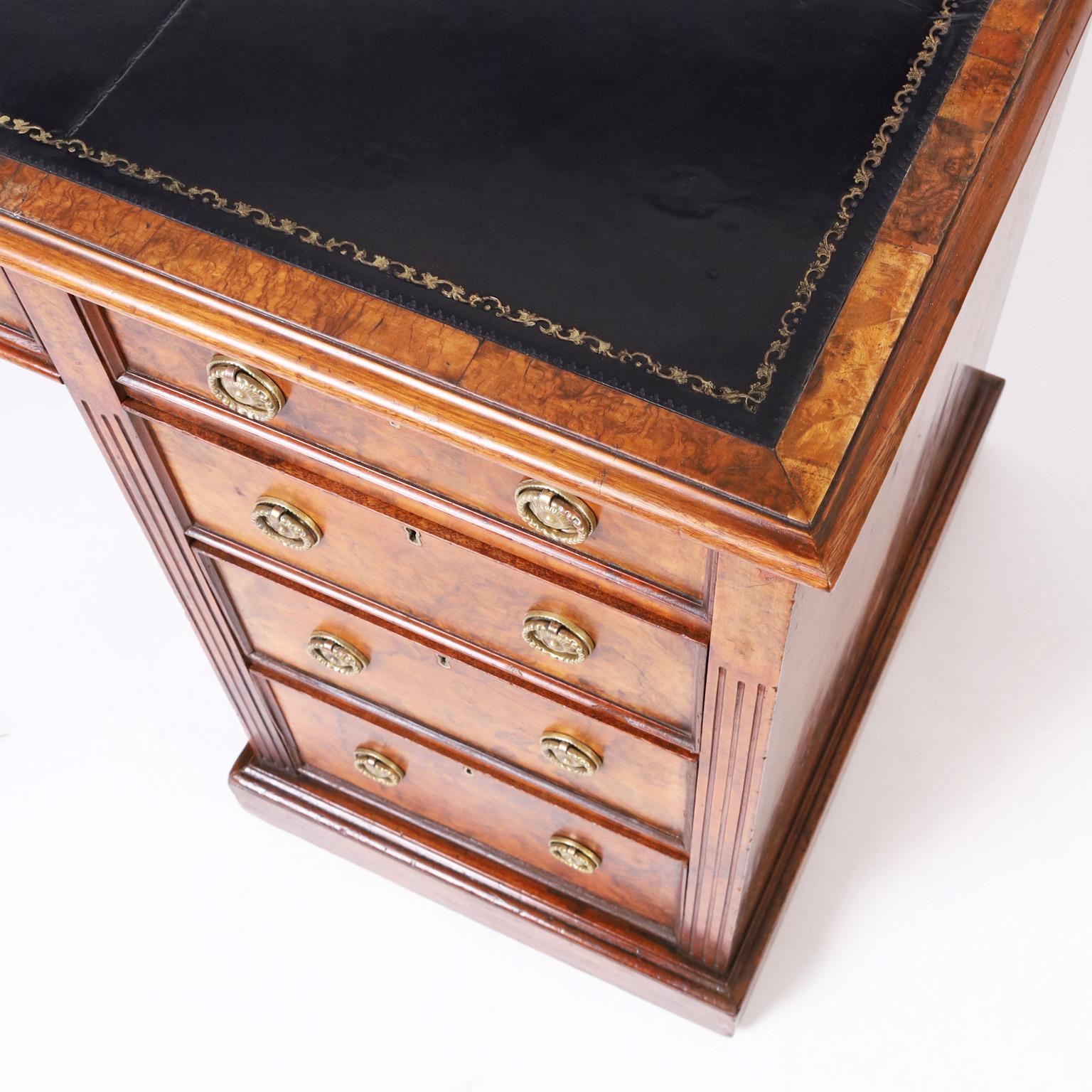 Hand-Crafted Antique English Leather Top Desk For Sale