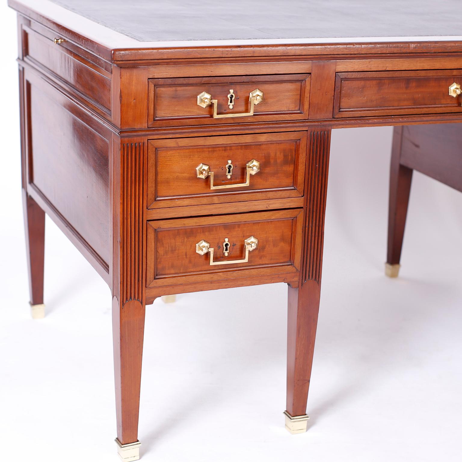 Mahogany Antique English Leather Top Desk