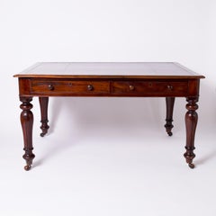 Antique English Leather Top Library or Writing Table