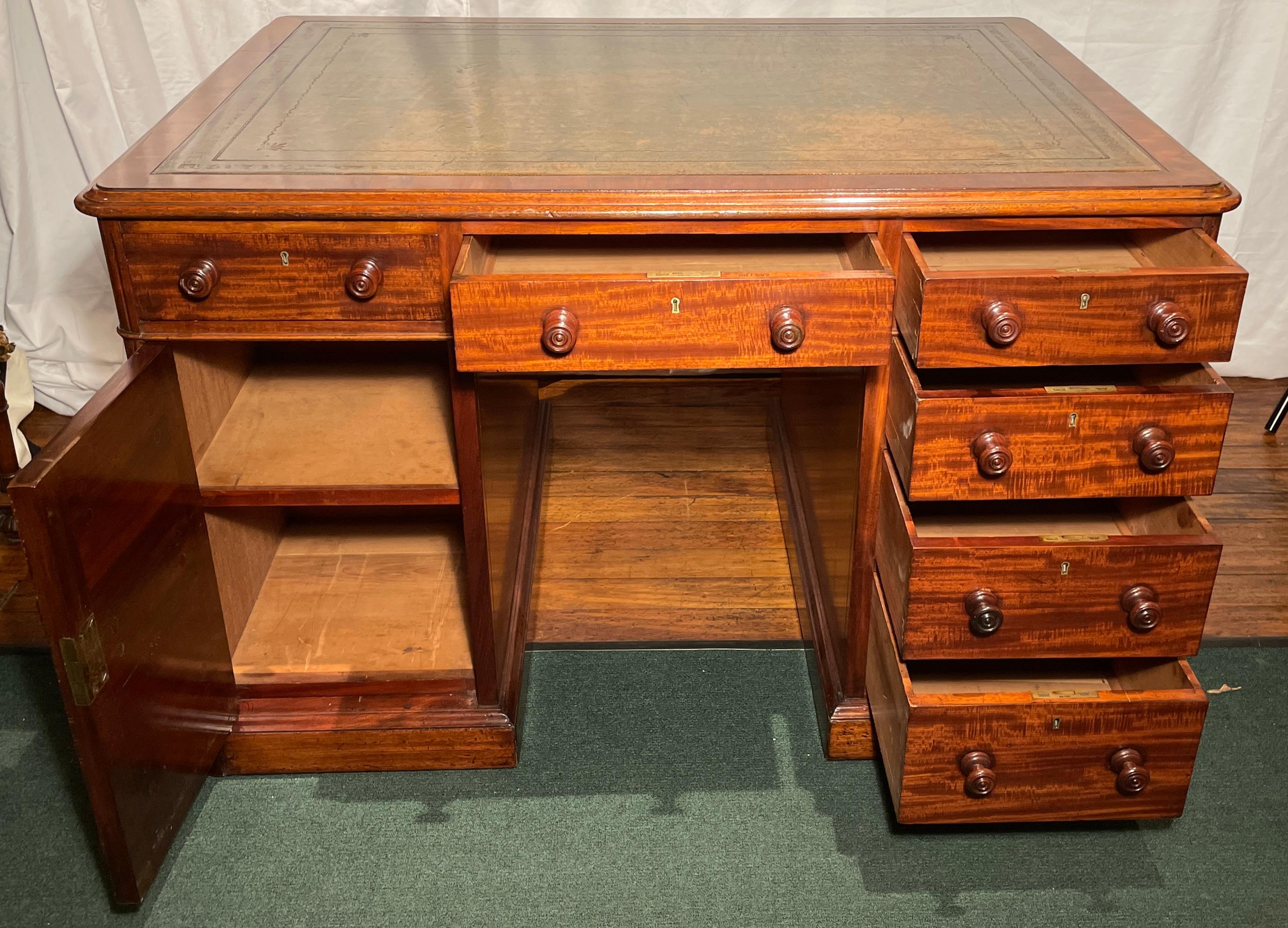 Antique English Leather-Top Mahogany Partner's Desk, Circa 1880 In Good Condition For Sale In New Orleans, LA