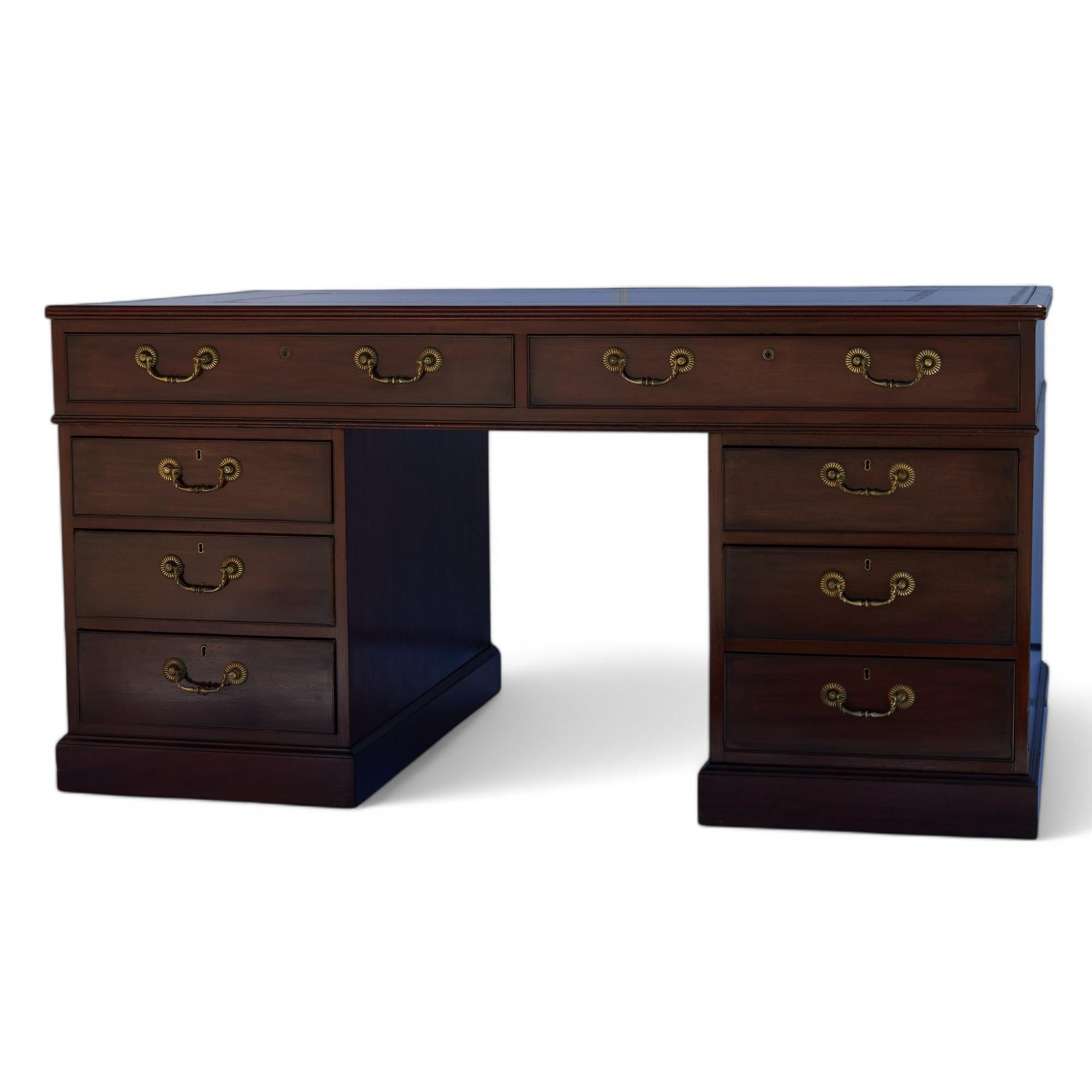 Antique English Leather Top Partners Desk 5