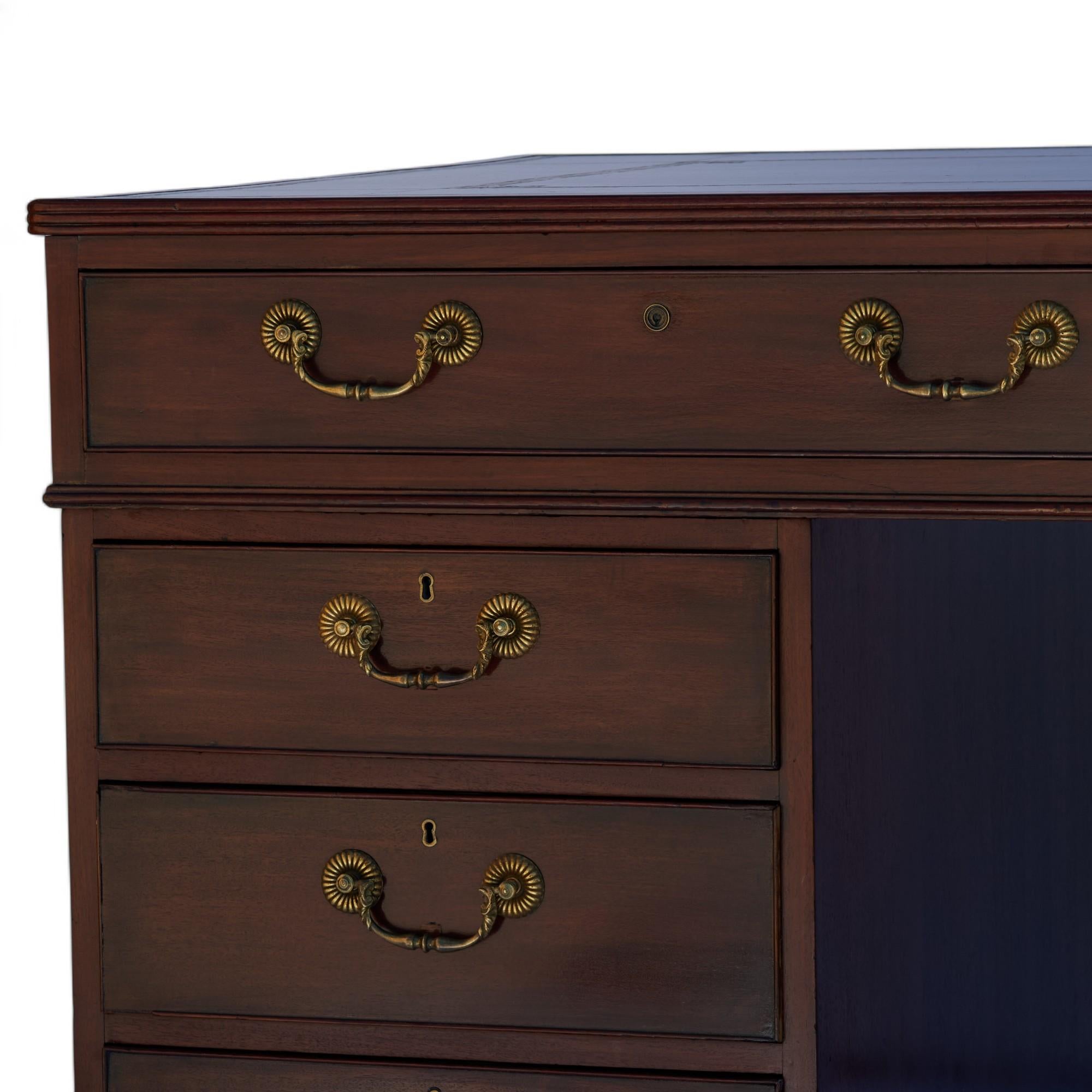 Antique English Leather Top Partners Desk 6