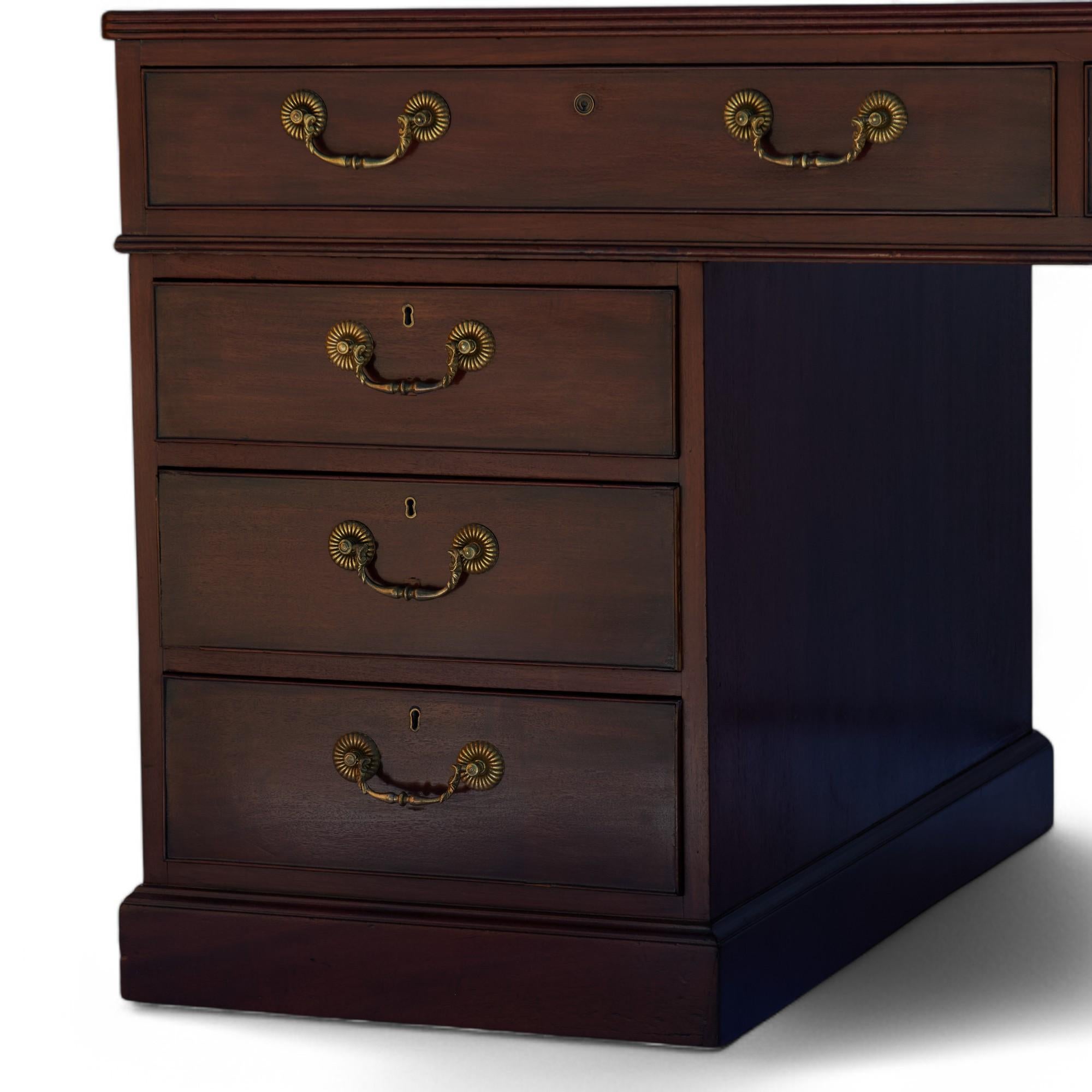 Antique English Leather Top Partners Desk 9