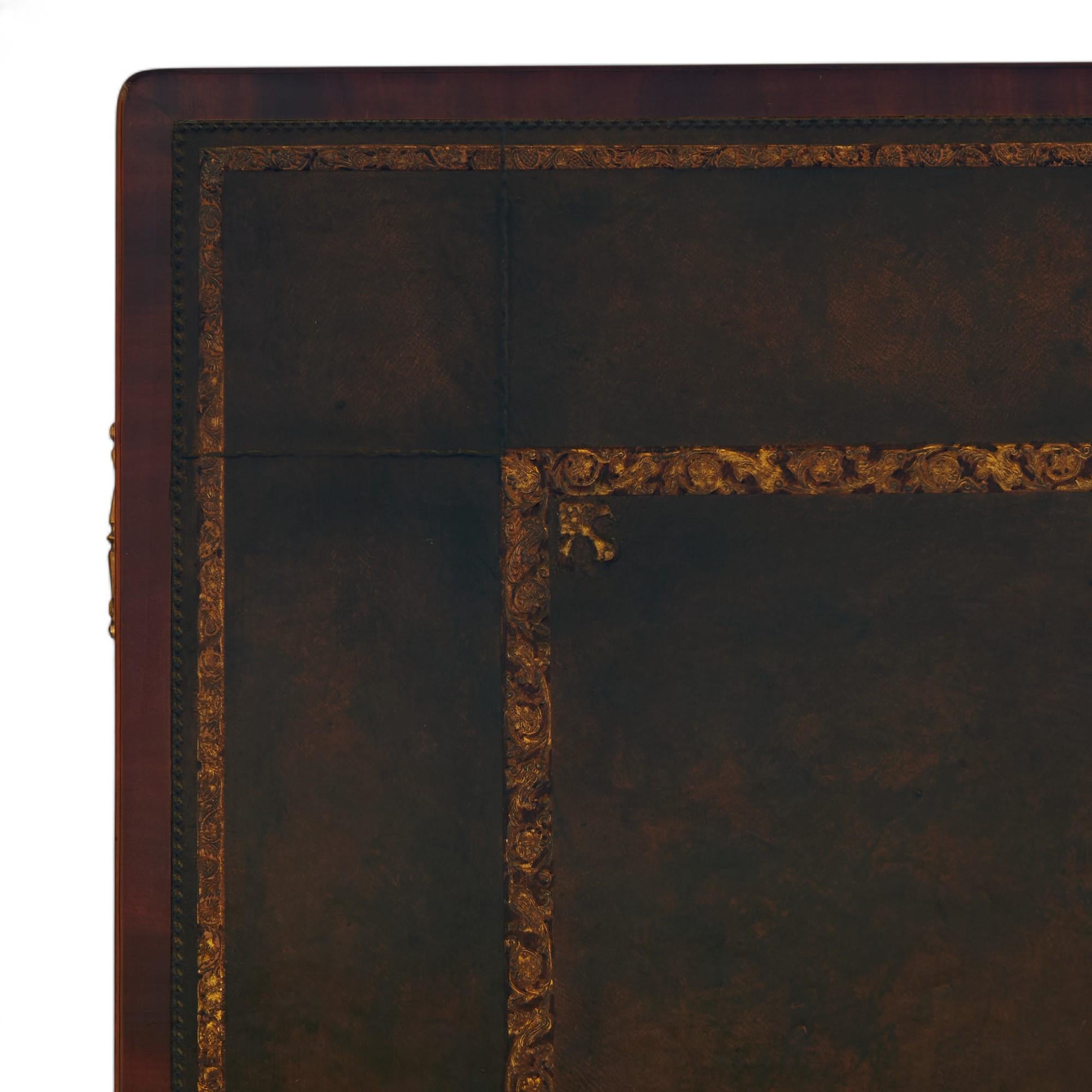Antique English Leather Top Partners Desk 12
