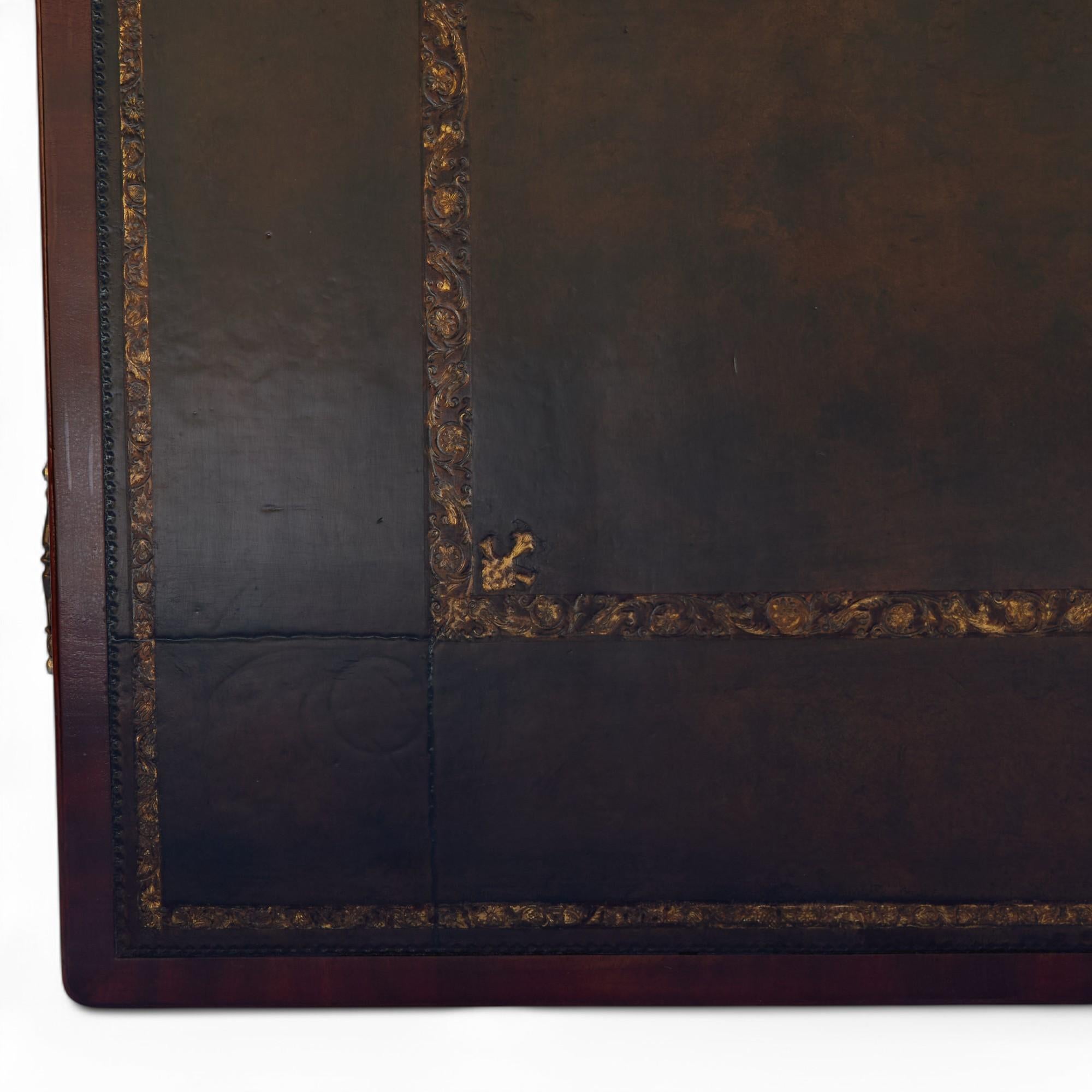 Antique English Leather Top Partners Desk 13