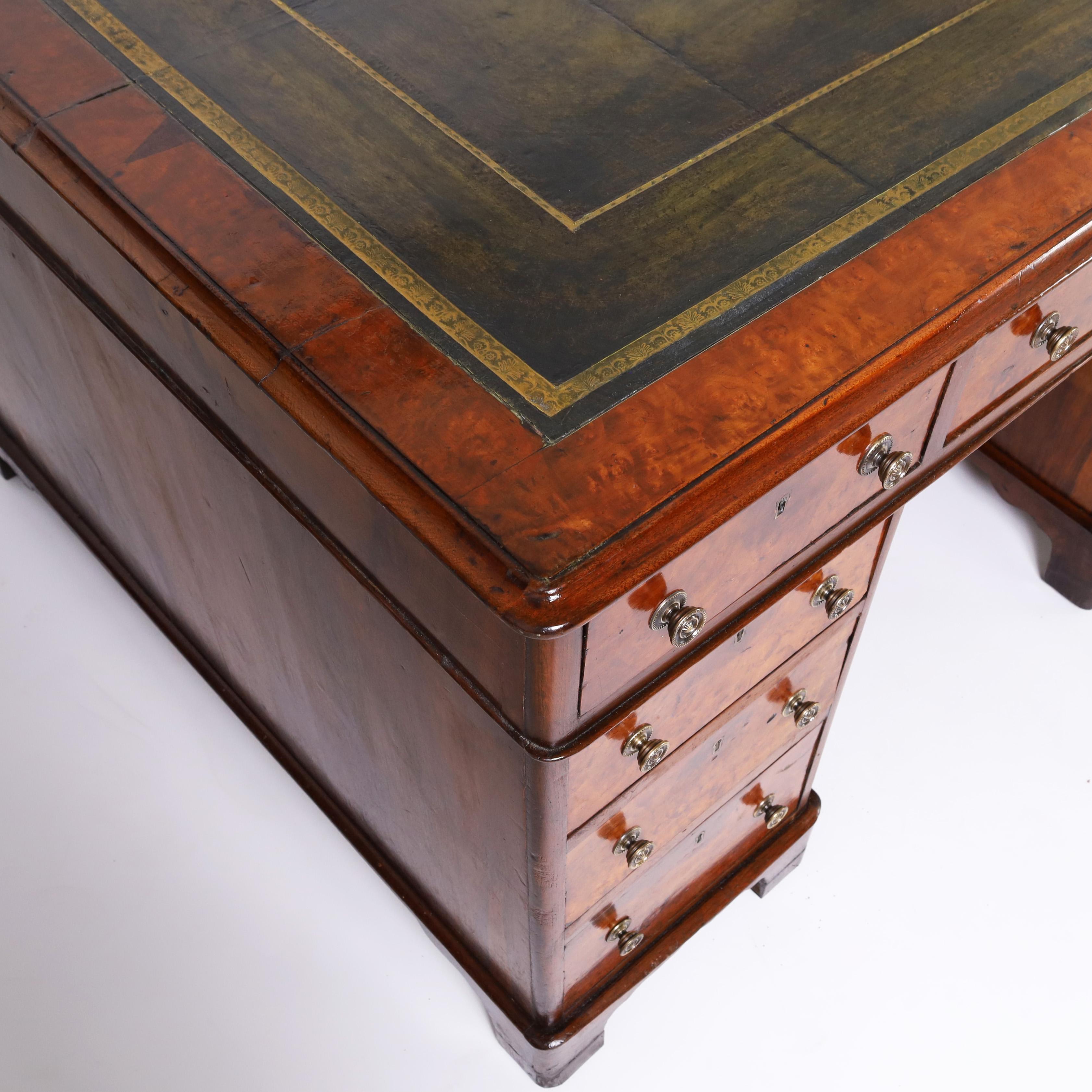 19th Century Antique English Leather Top Partners Desk For Sale