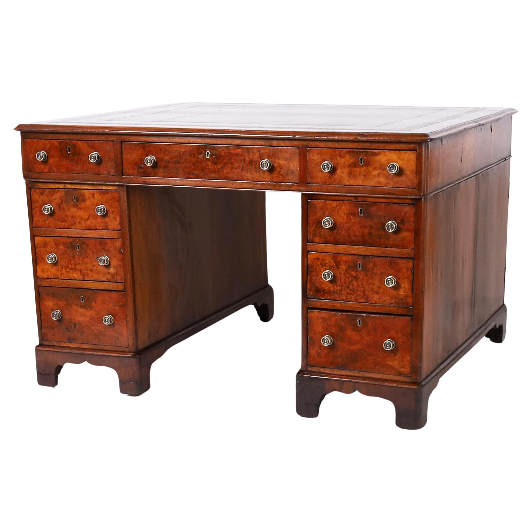 Antique English Leather Top Partners Desk For Sale