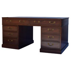 Antique English Leather Top Partners Desk
