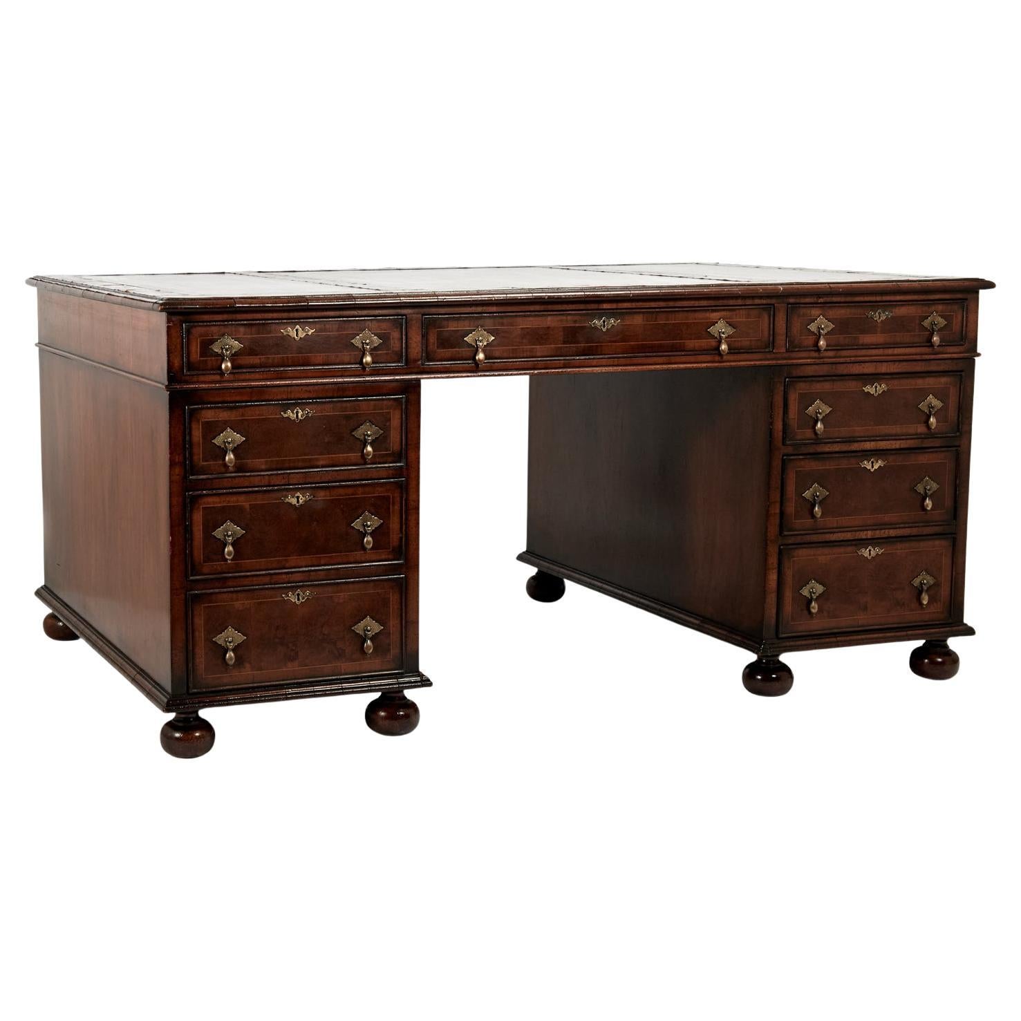 Antique English Leather Top Partners Desk