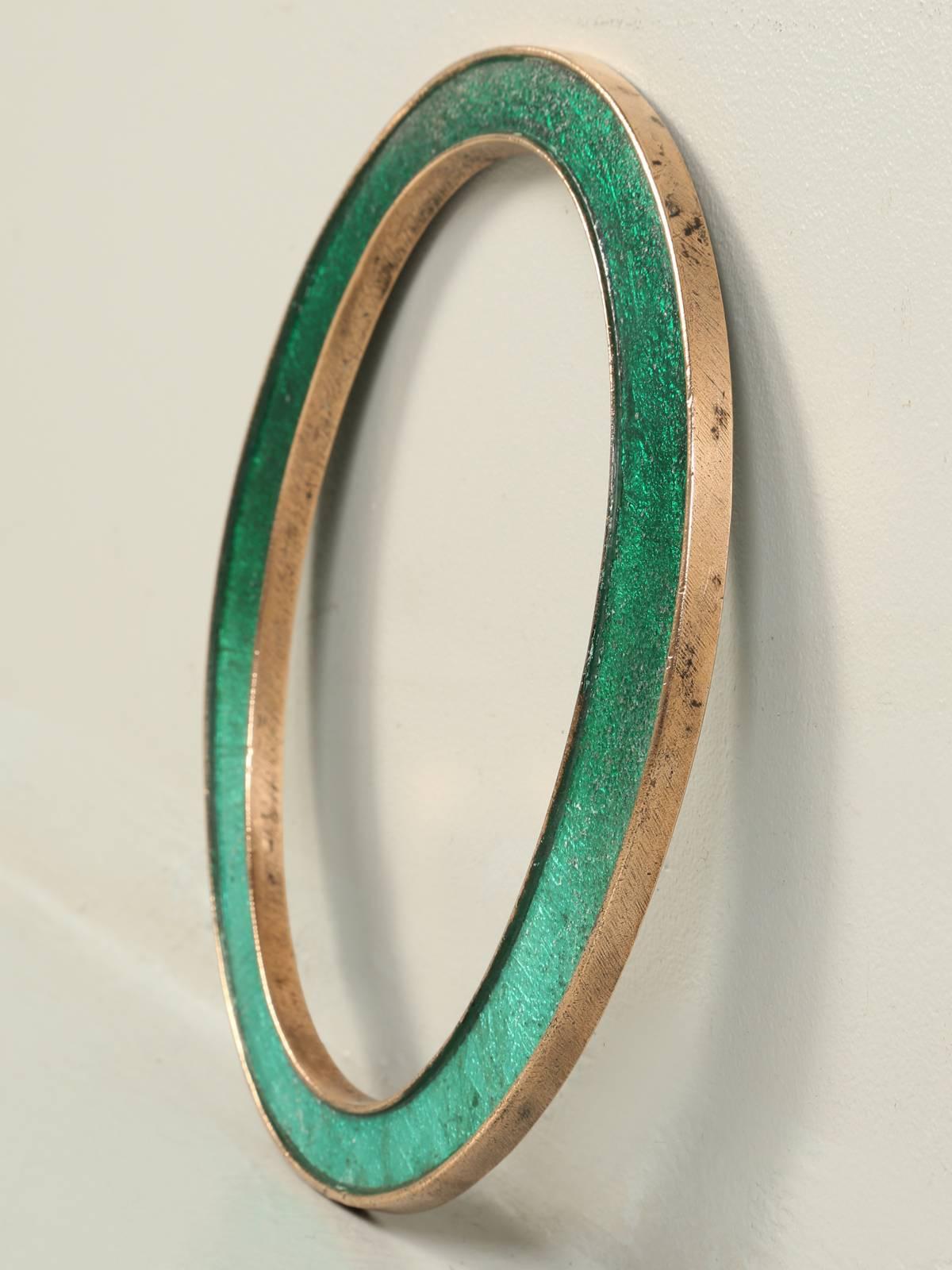 Beautifully made antique English solid cast copper letter “O”, with an emerald green enamel inlay.