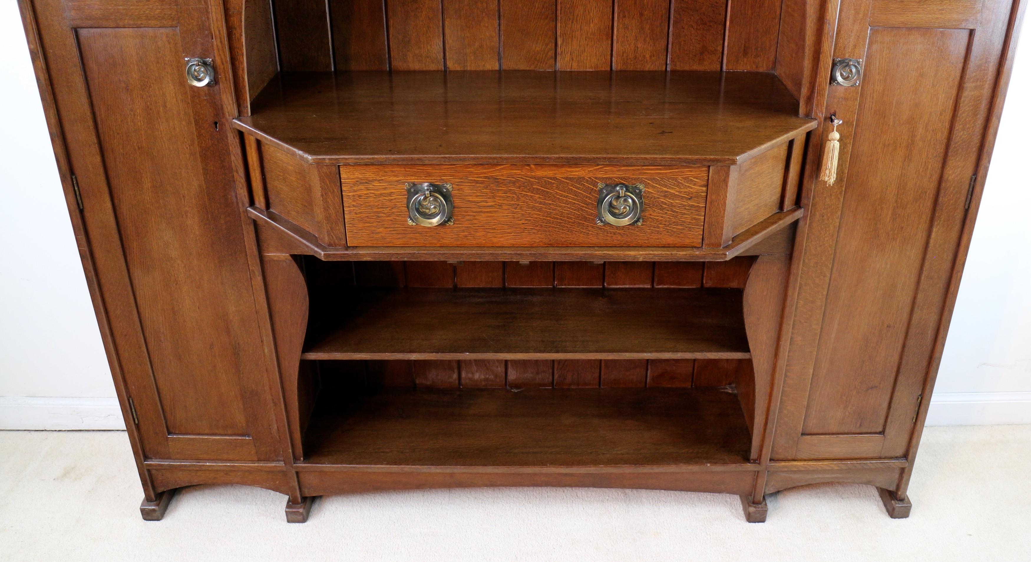 Antique English Liberty & Co Arts & Crafts Oak Hathaway Sideboard or Dresser In Good Condition For Sale In Glasgow, GB