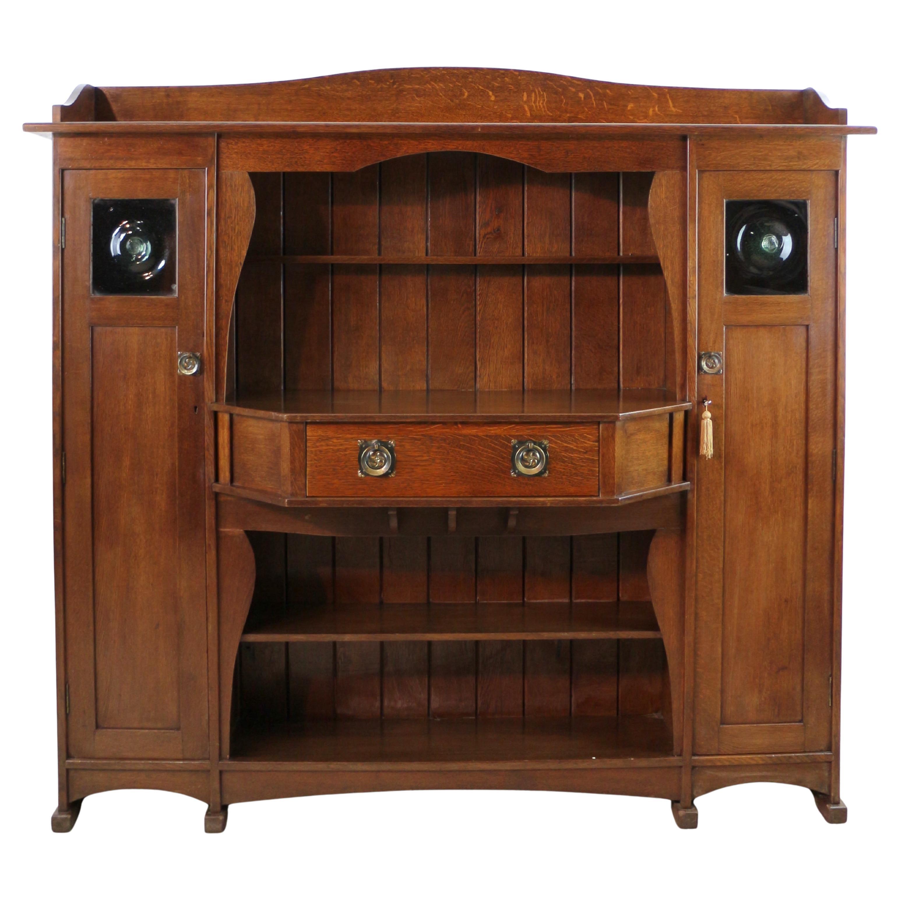 Antique English Liberty & Co Arts & Crafts Oak Hathaway Sideboard or Dresser For Sale
