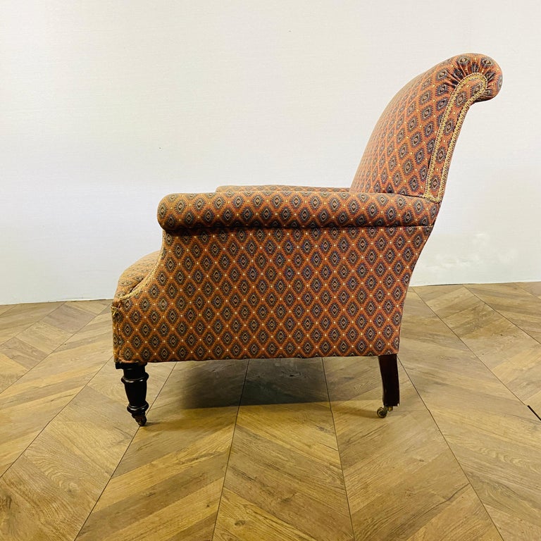 Antique English Library Armchair on Brass Castors 19th Century at 1stDibs