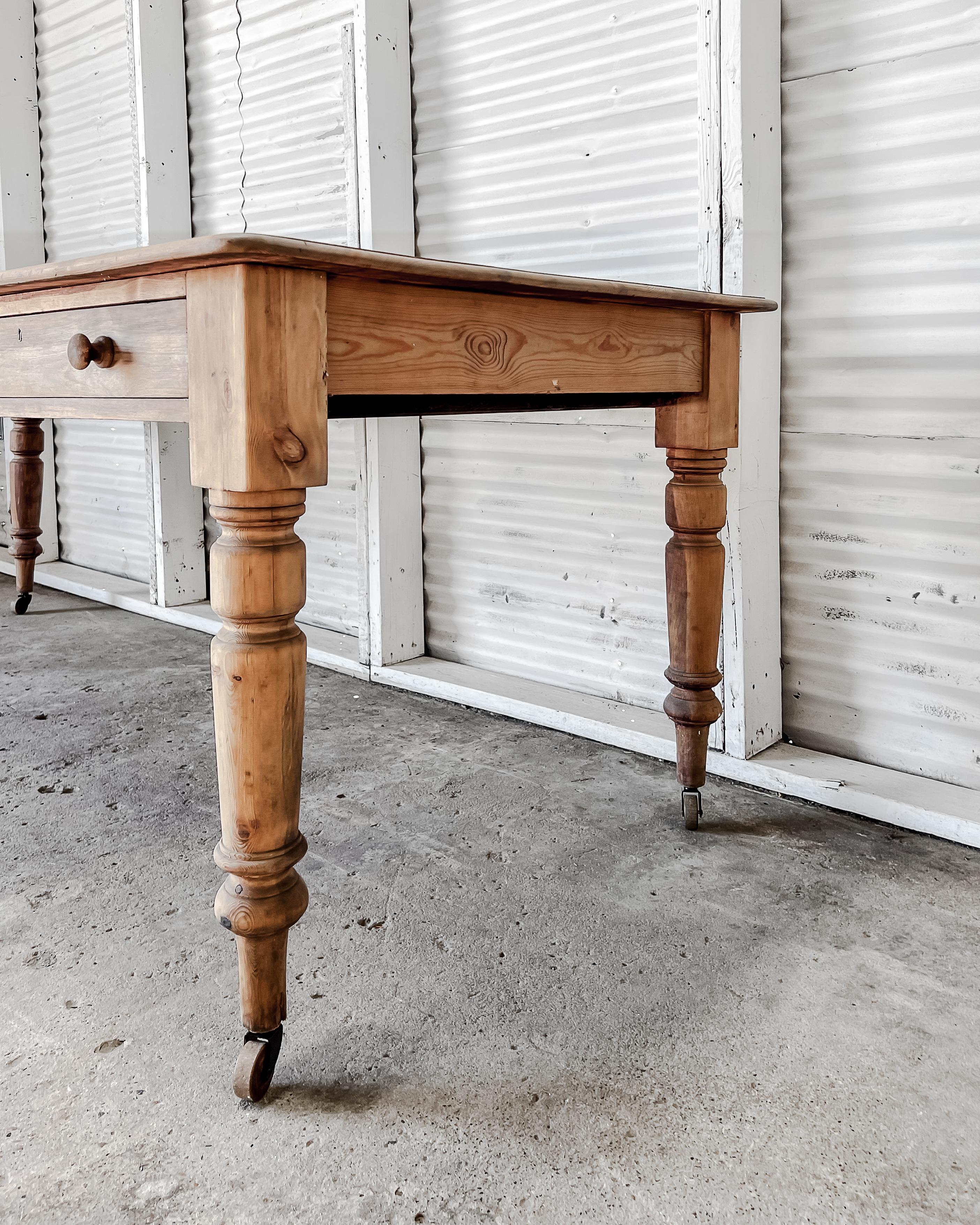 Antique English Library Table with Faux Leather Top 6