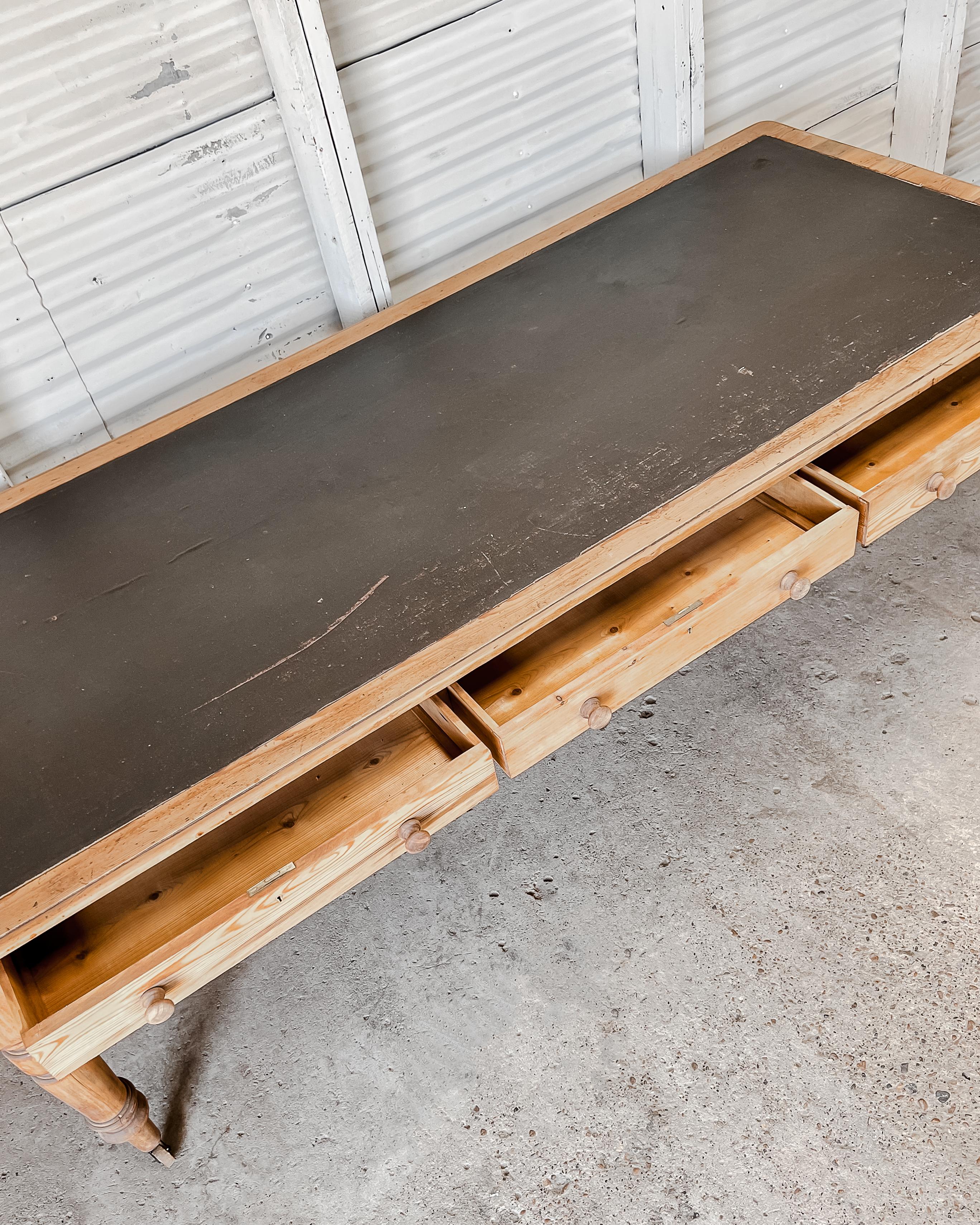 Antique English Library Table with Faux Leather Top 8