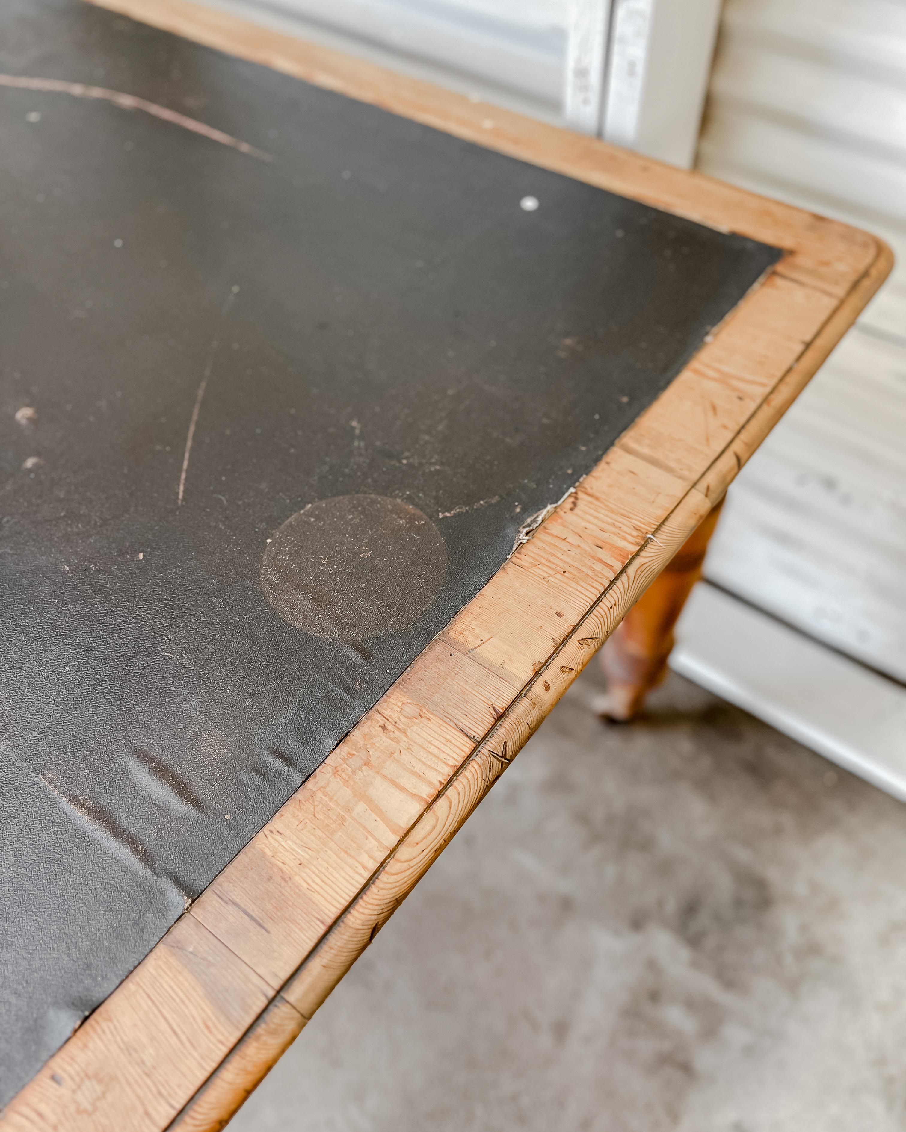 Antique English Library Table with Faux Leather Top 15