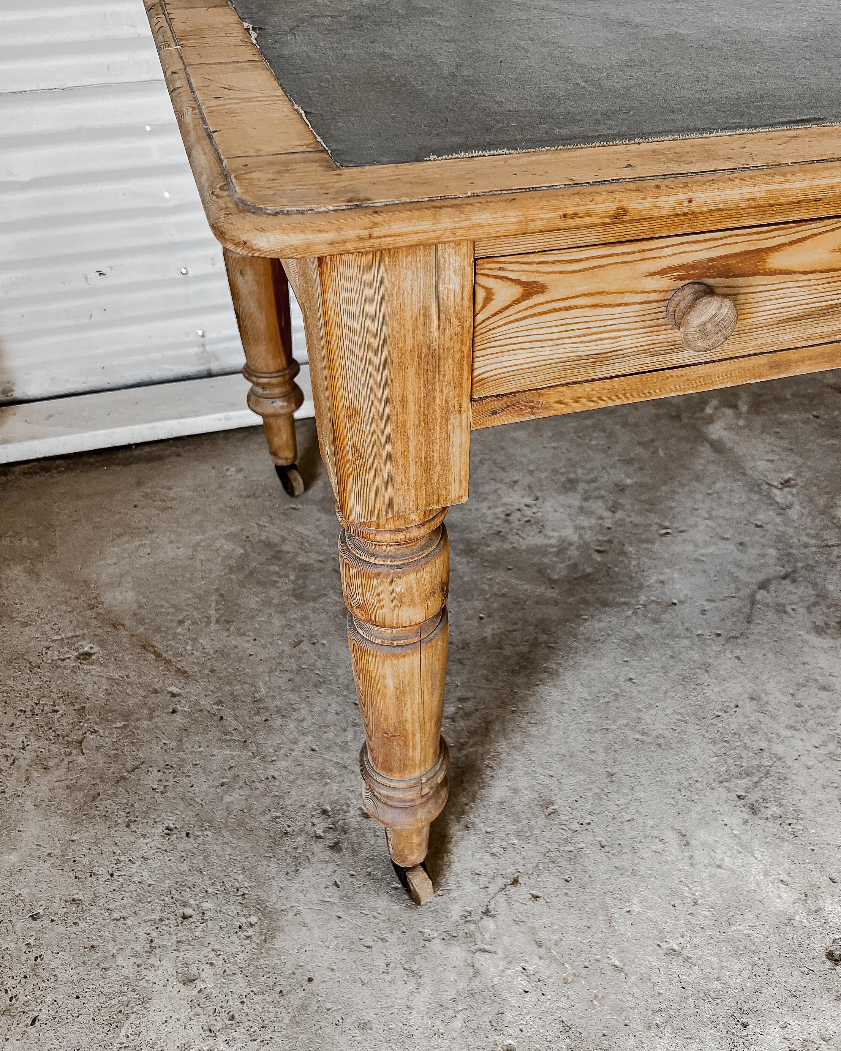 Antique English Library Table with Faux Leather Top 3