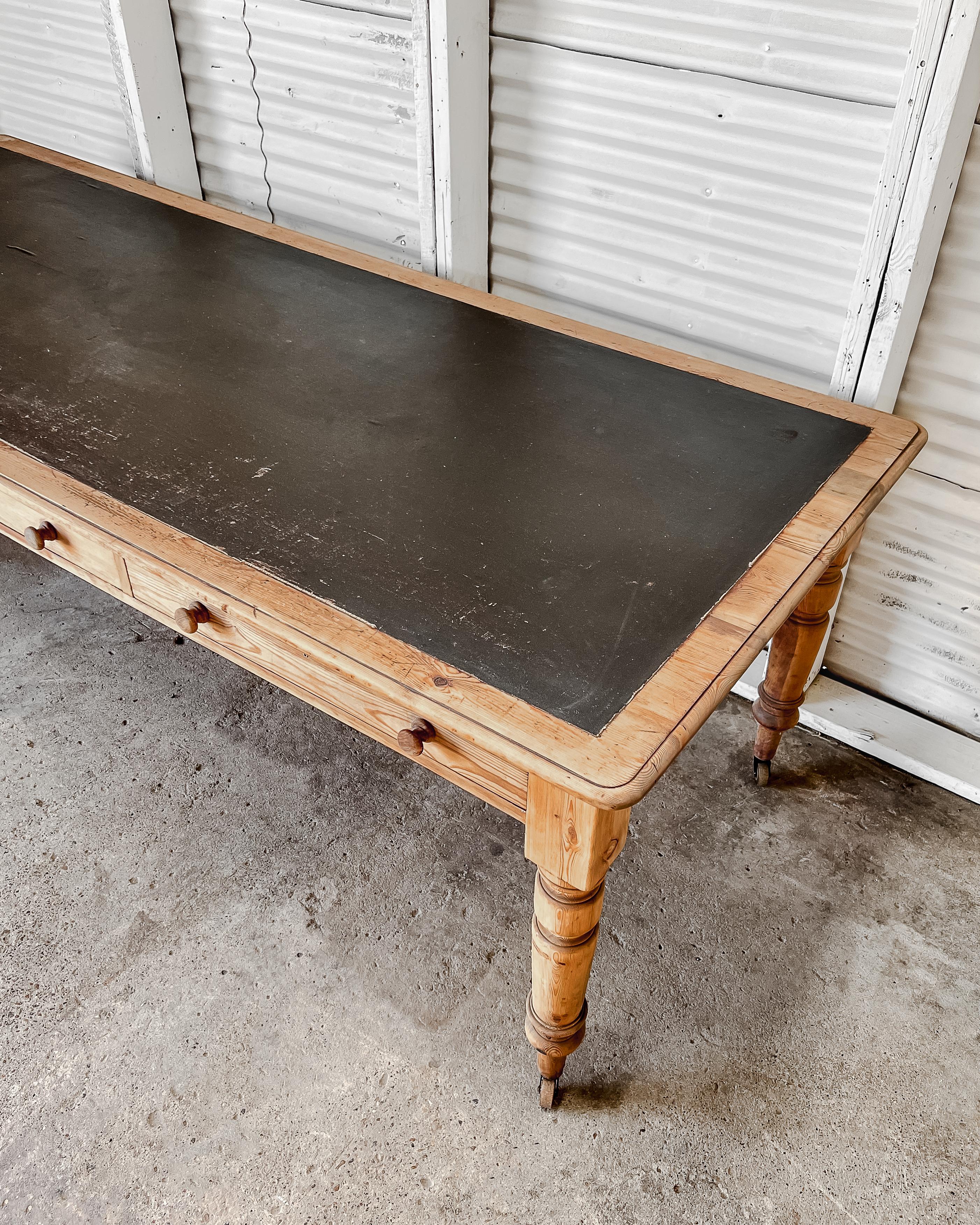 Antique English Library Table with Faux Leather Top 5