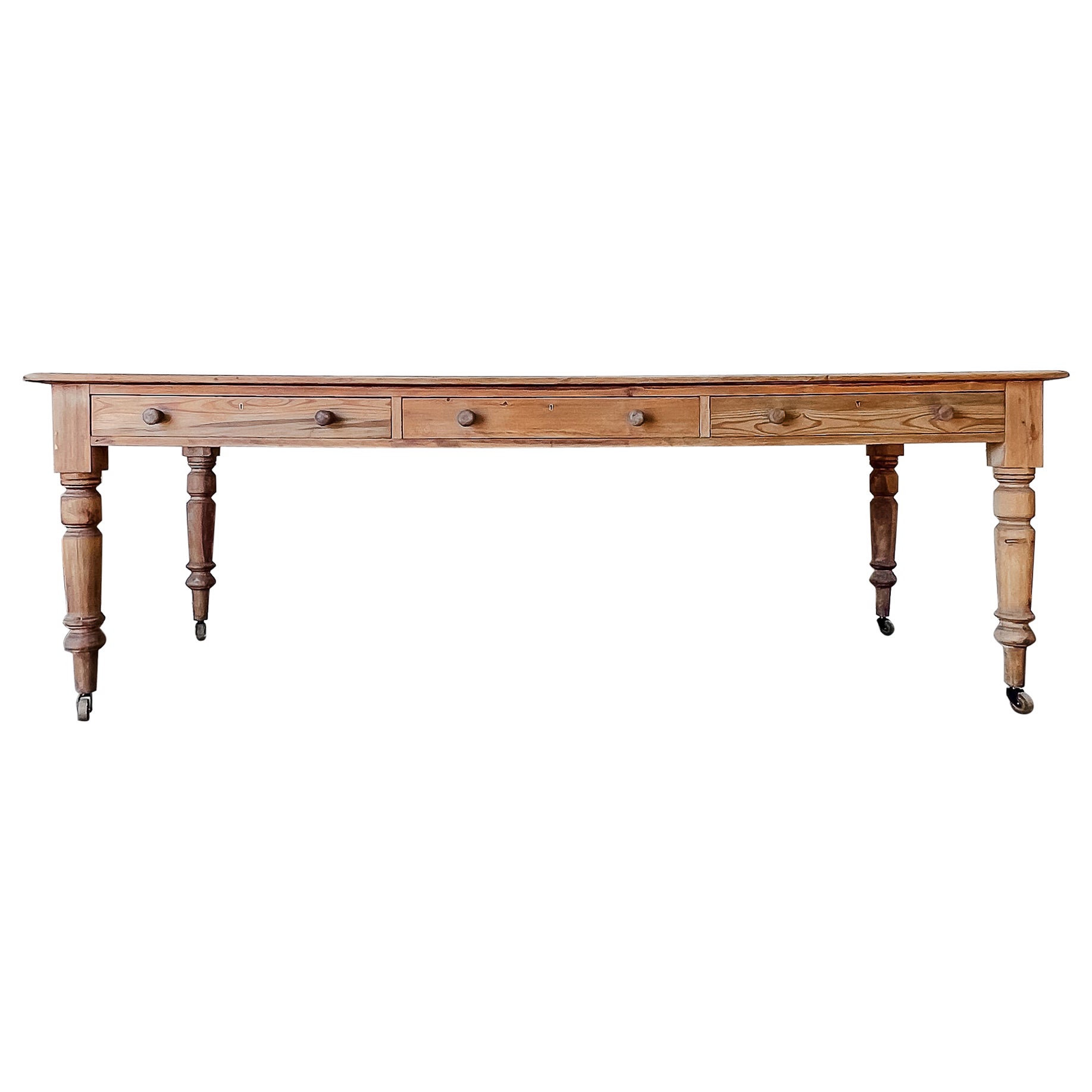 Antique English Library Table with Faux Leather Top