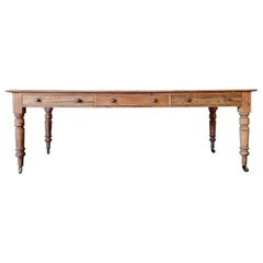 Antique English Library Table with Faux Leather Top