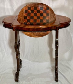 Antique English London "T. Willson & Sons" Burled Walnut Chess Table, Circa 1880