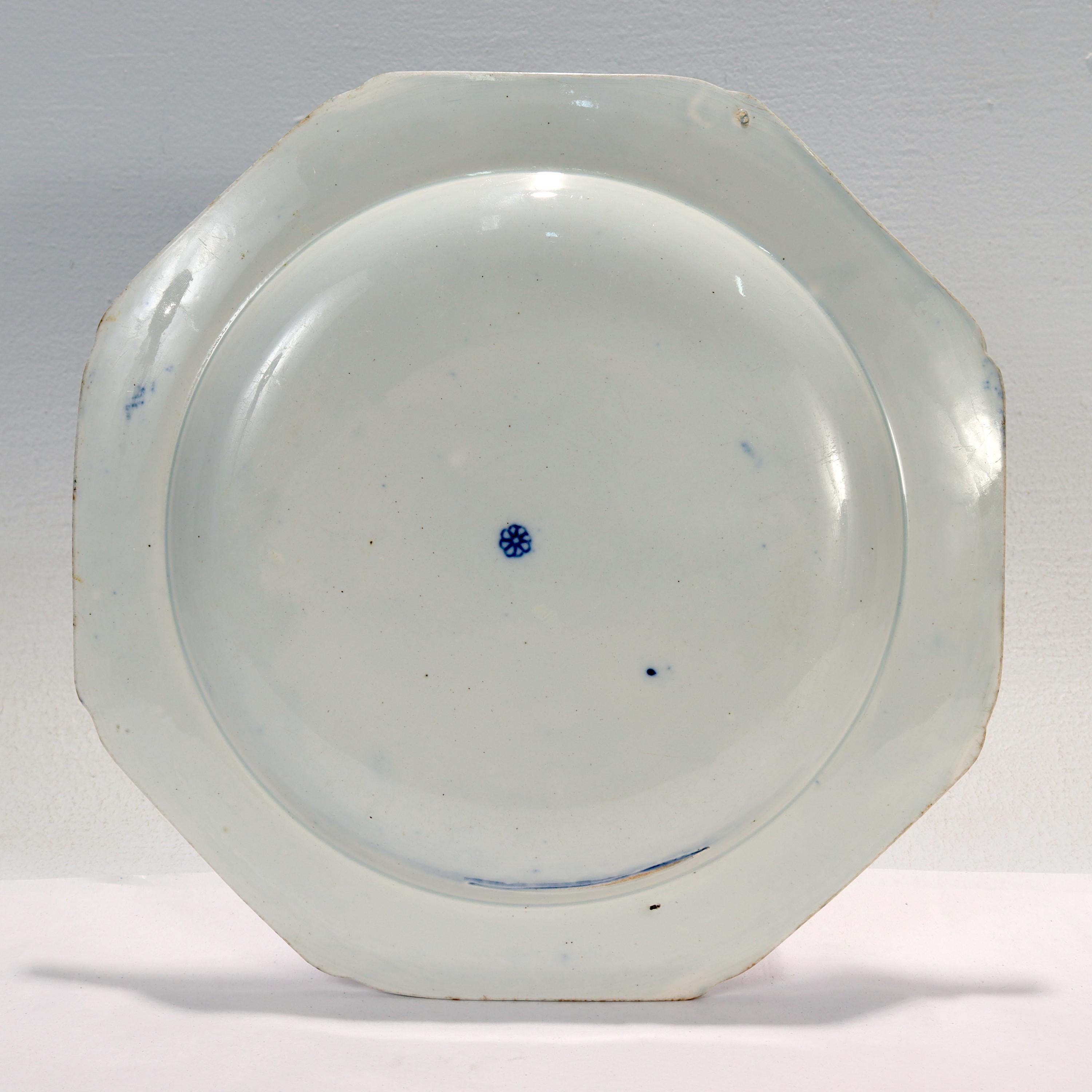 Georgien Ancienne assiette de transfert anglaise Longport Attributed Creamware Blue Willow en vente