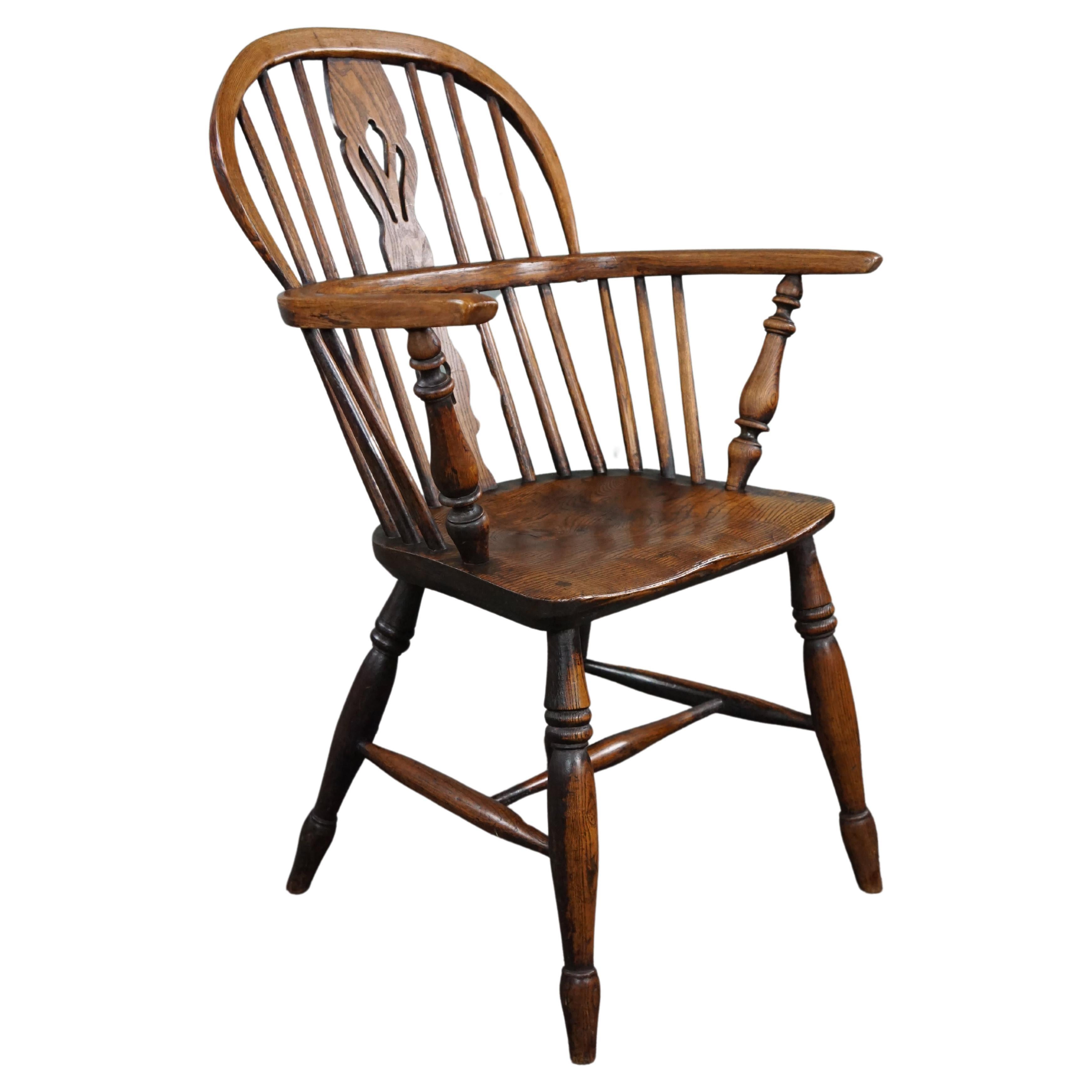Antiker englischer Windsor-Sessel/Sessel mit niedriger Rückenlehne, 18. Jahrhundert
