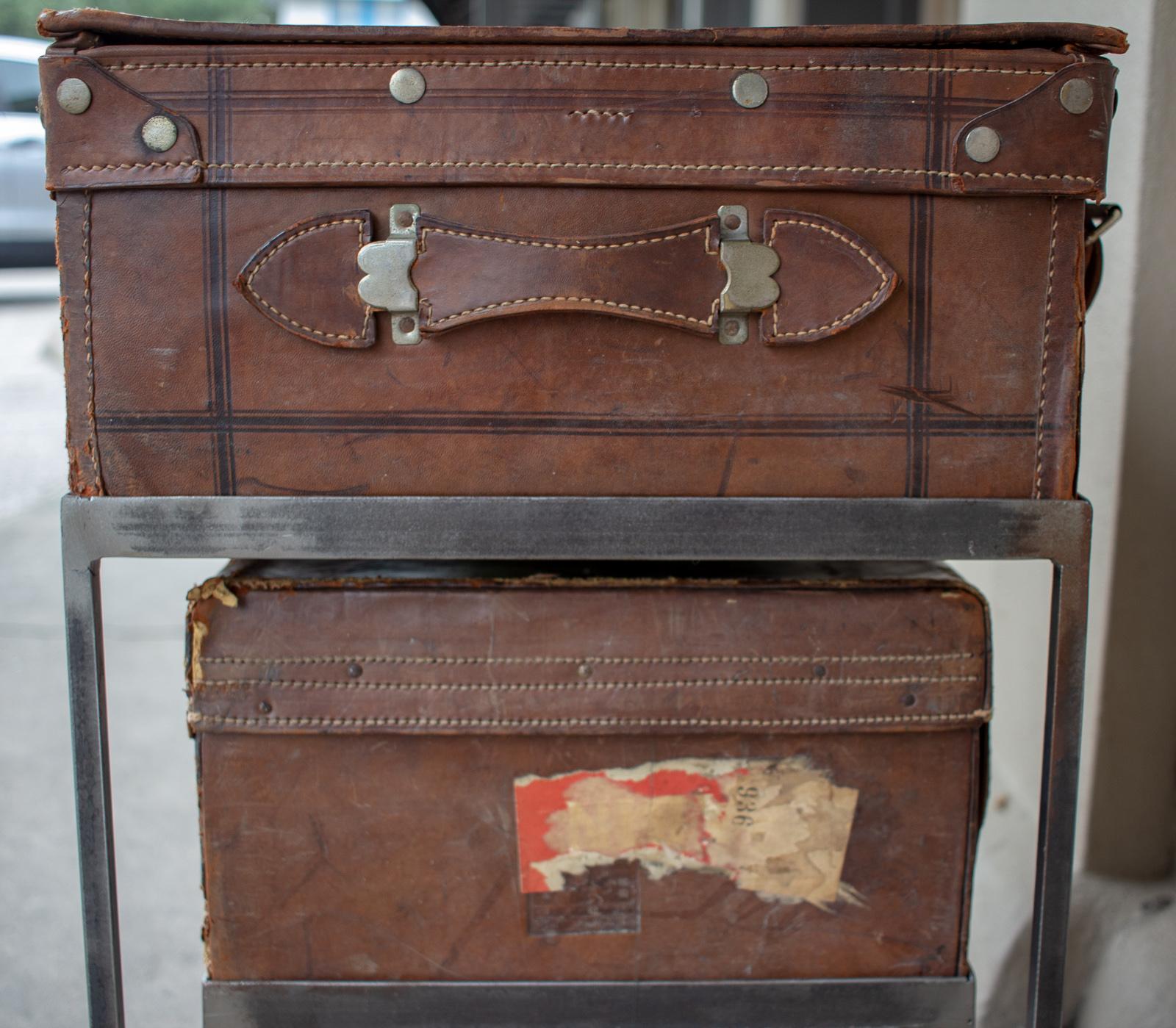 Antique English Luggage Nesting Table Pairing For Sale 8