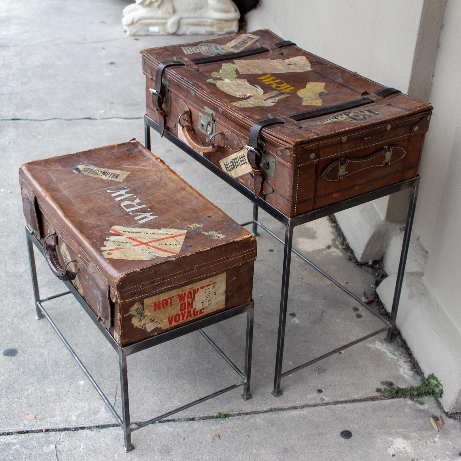 Antique English Luggage Nesting Table Pairing For Sale 3