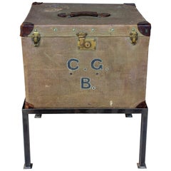 Antique English Luggage Trunk Side Table with Iron Base